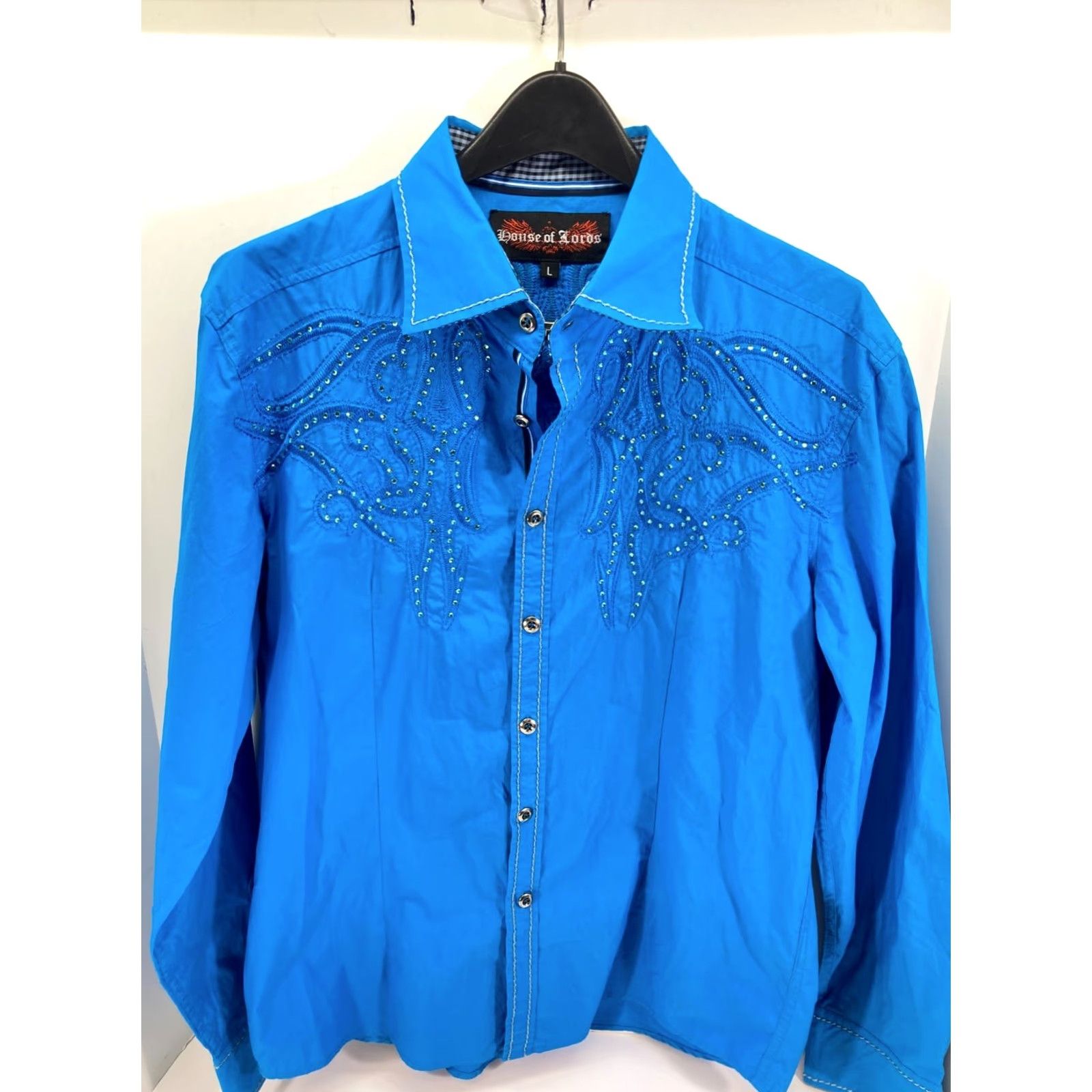 House of CB House of Lords Western Button Up Shirt Mens L Blue Embroidered Embellished Cowboy Western Casual Shirt Size US L / EU 52-54 / 3 - 2 Thumbnail