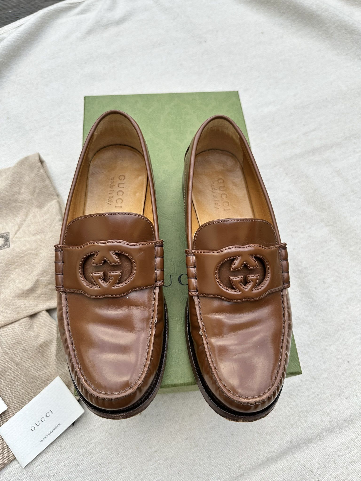 Gucci Gucci Moccasins Brown Leather Interlocking G Logo Shoes Size US 8 / EU 41 - 4 Thumbnail