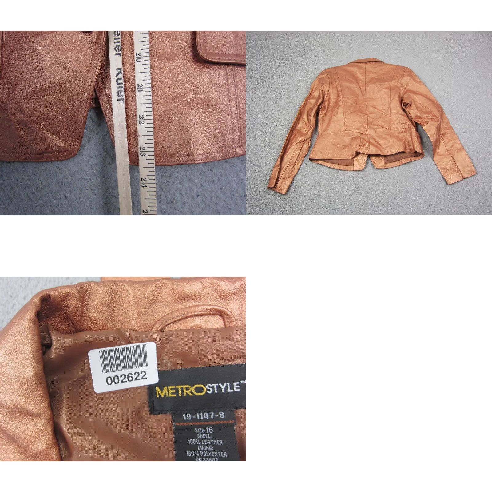 Vintage VINTAGE metrostyle Jacket Womens Size 16 Brown Copper Metallic Leather Cropped 90s Jacket Womens Mens Girls Size XXL / US 16-18 / IT 52-54 - 8 Thumbnail