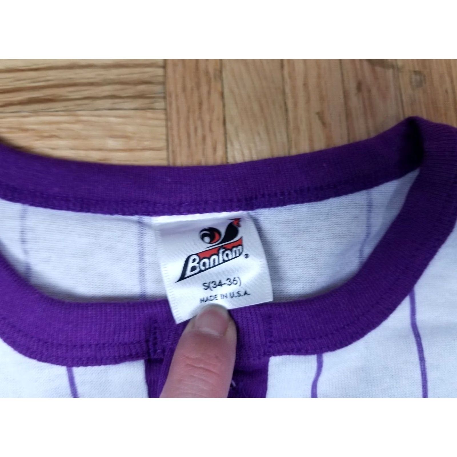 Vintage VINTAGE 80's BANTAM PURPLE STRIP 3/4 RAGLAN T-SHIRT SZ SMALL DEADSTOCK MEN T-Shirt XL Purple USA Retro Calm Size US XL / EU 56 / 4 - 2 Thumbnail