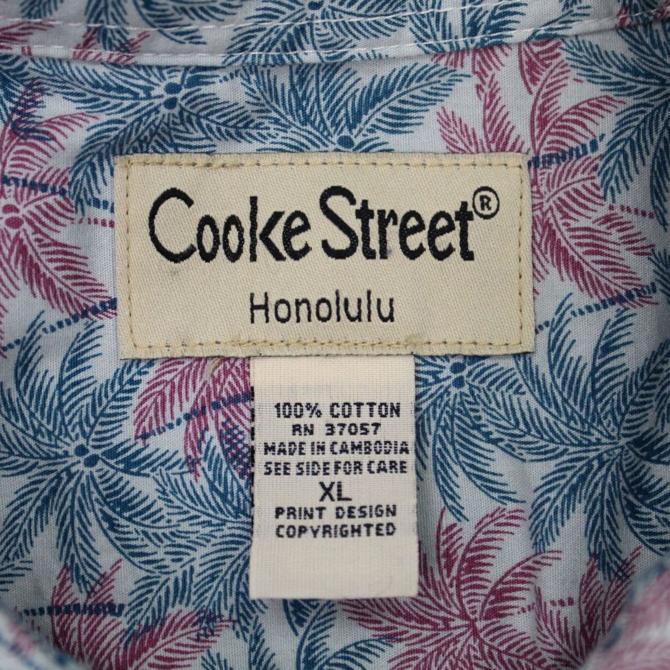 Vintage Cooke Street Hawaiian Shirt Mens XL Pink/Blue Cotton Palm Tree Print S/S Button Up Shirt Size US XL / EU 56 / 4 - 7 Thumbnail