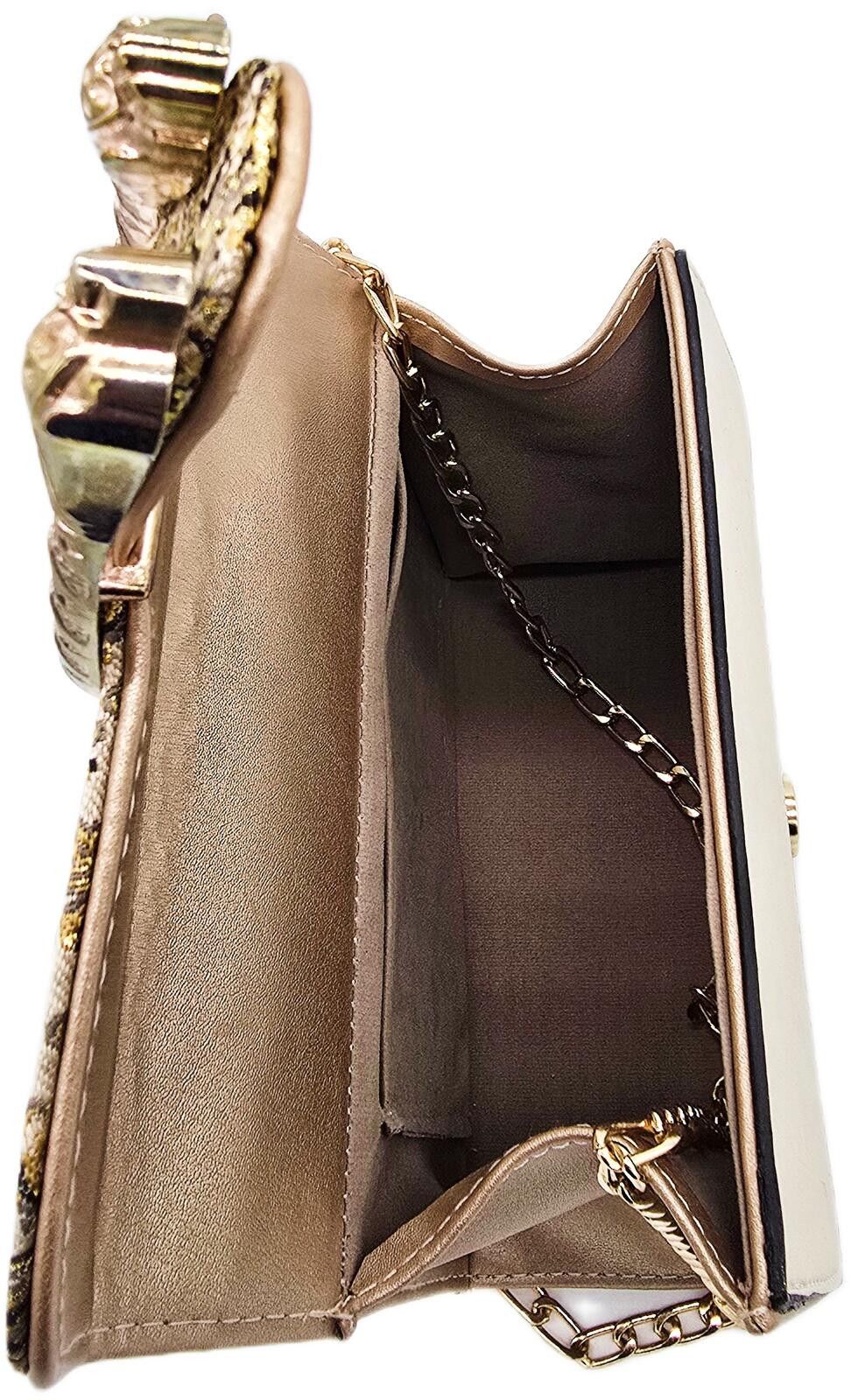Unknown London Elegant Beige and Gold Patterned Chain Shoulder Bag Size ONE SIZE - 6 Thumbnail