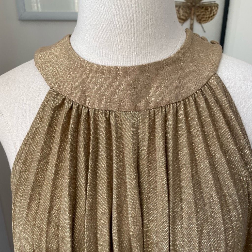 Free People Free People Pleated Love Trapeze Mini Dress Metallic Gold Br Size XS / US 0-2 / IT 36-38 - 3 Thumbnail