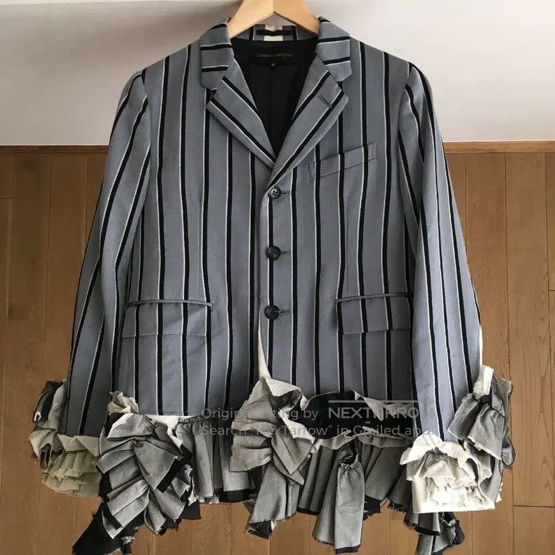 Comme Des Garcons Gray Striped Lace Design Blazer Top