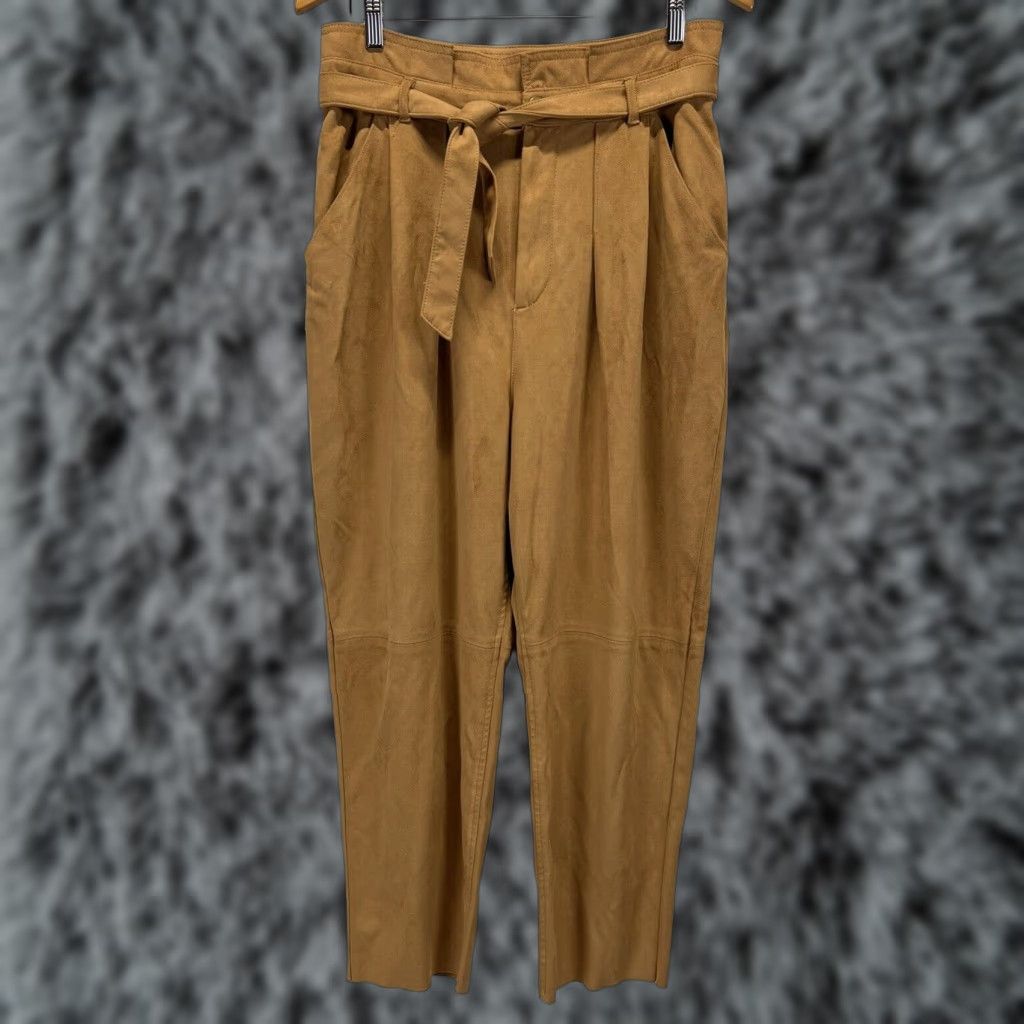 Free People Free People Paperbag High Waisted Pants Sz 12 Belted Suede Faux Brown Polyester Blend Tapered Leg Women Casual City Size 34" / US 12 / IT 48 - 1 Thumbnail