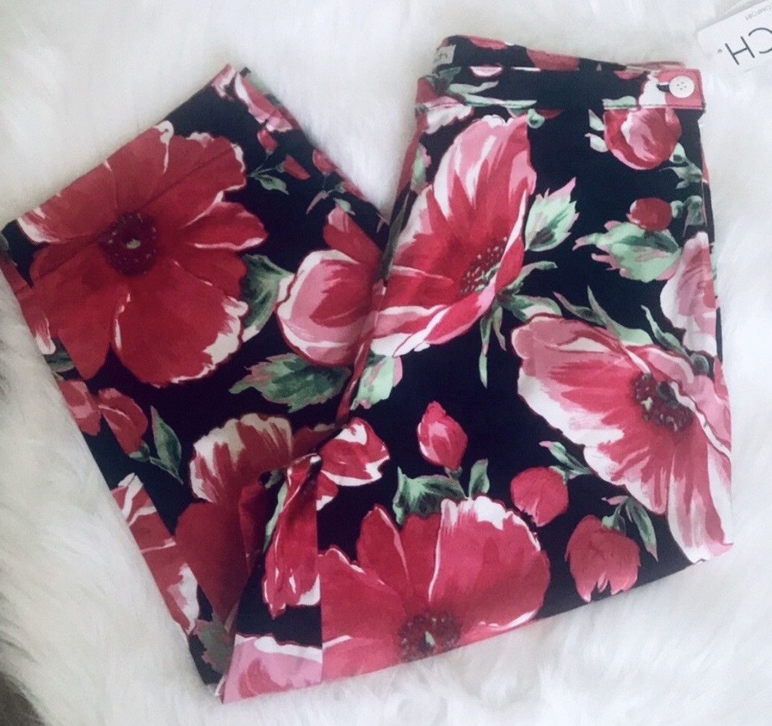 St. Johns Bay ST JOHNS BAY FLORAL HIGH RISE CROPPED ANKLE PANTS CAPRIS Size 30" / US 8 / IT 44 - 2 Thumbnail
