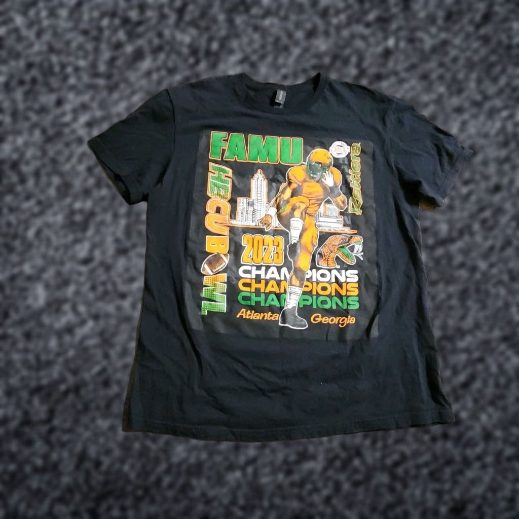 Gildan Mens L Florida A&M FAMU 2023 HBCU Bowl Football T Shirt Double Sided Black Cotton Gildan Unisex Adults Short Sleeve Crew Neck 2023 College Mens Size US L / EU 52-54 / 3 - 1 Thumbnail