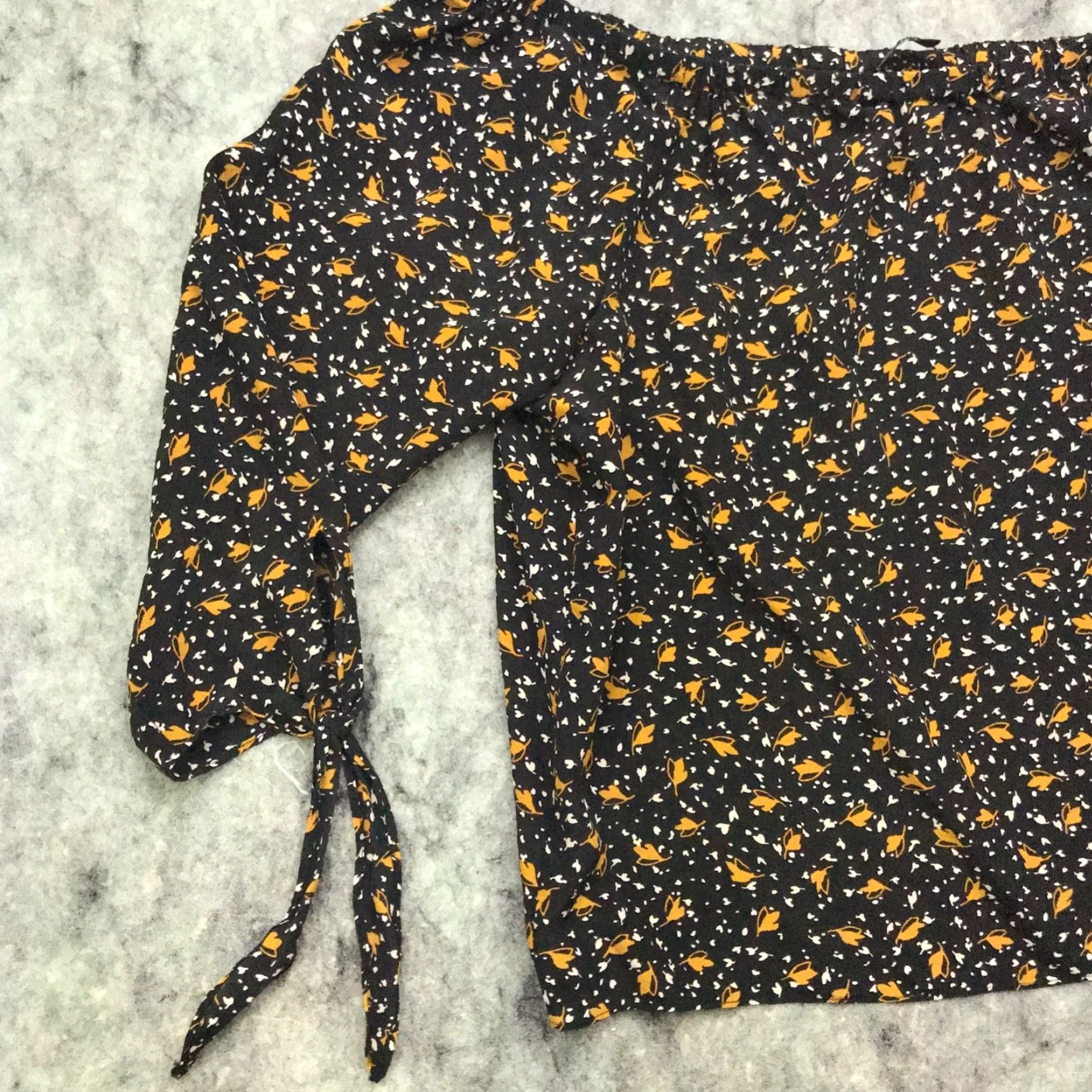 Madewell Madewell Womens Shirt Blouse Top 3/4 Sleeve Black Leaves Fall Tie Off-Shoulder Medium Womens Blouse Size M / US 6-8 / IT 42-44 - 2 Thumbnail