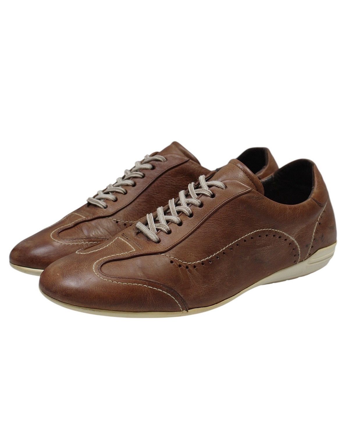 Japanese Brand 2000S TANDY BROWN LEATHER DRESS SNEAKERS Size US 8 / EU 41 - 2 Thumbnail