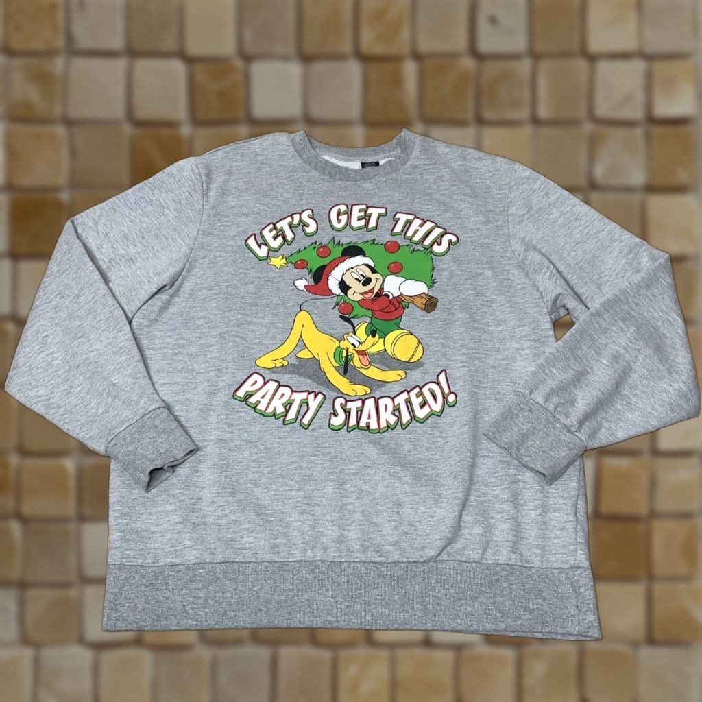 Disney VINTAGE Disney Mickey Mouse Christmas Sweatshirt Women XL Gray Pullover Long Sleeve Activewear "Let's Get This Party Started" Size XL / US 12-14 / IT 48-50 - 1 Thumbnail