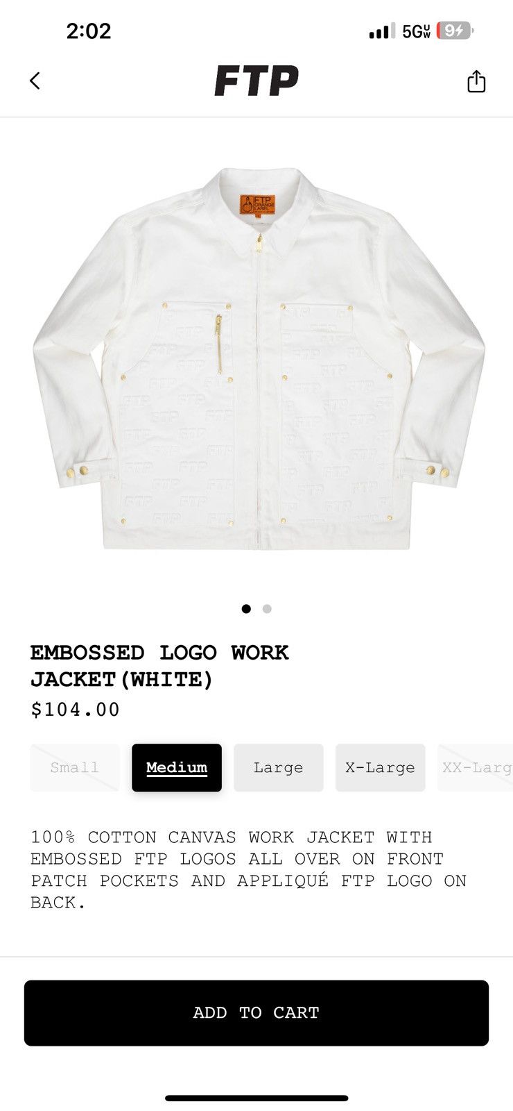 Fuck The Population Embossed Logo Work Jacket ( white ) | Grailed