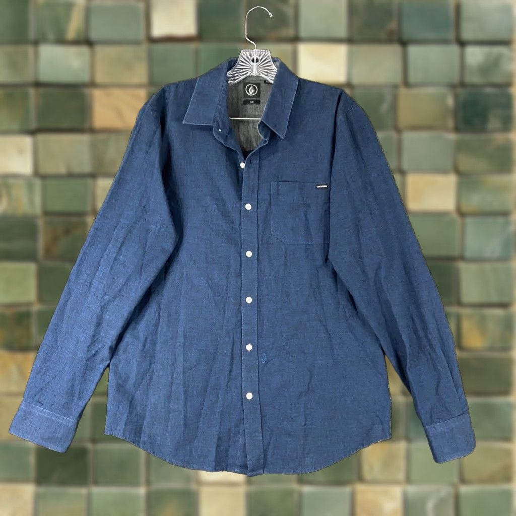 Volcom Volcom Mens Long Sleeve Button Up Shirt Large L Blue Size US L / EU 52-54 / 3 - 1 Thumbnail