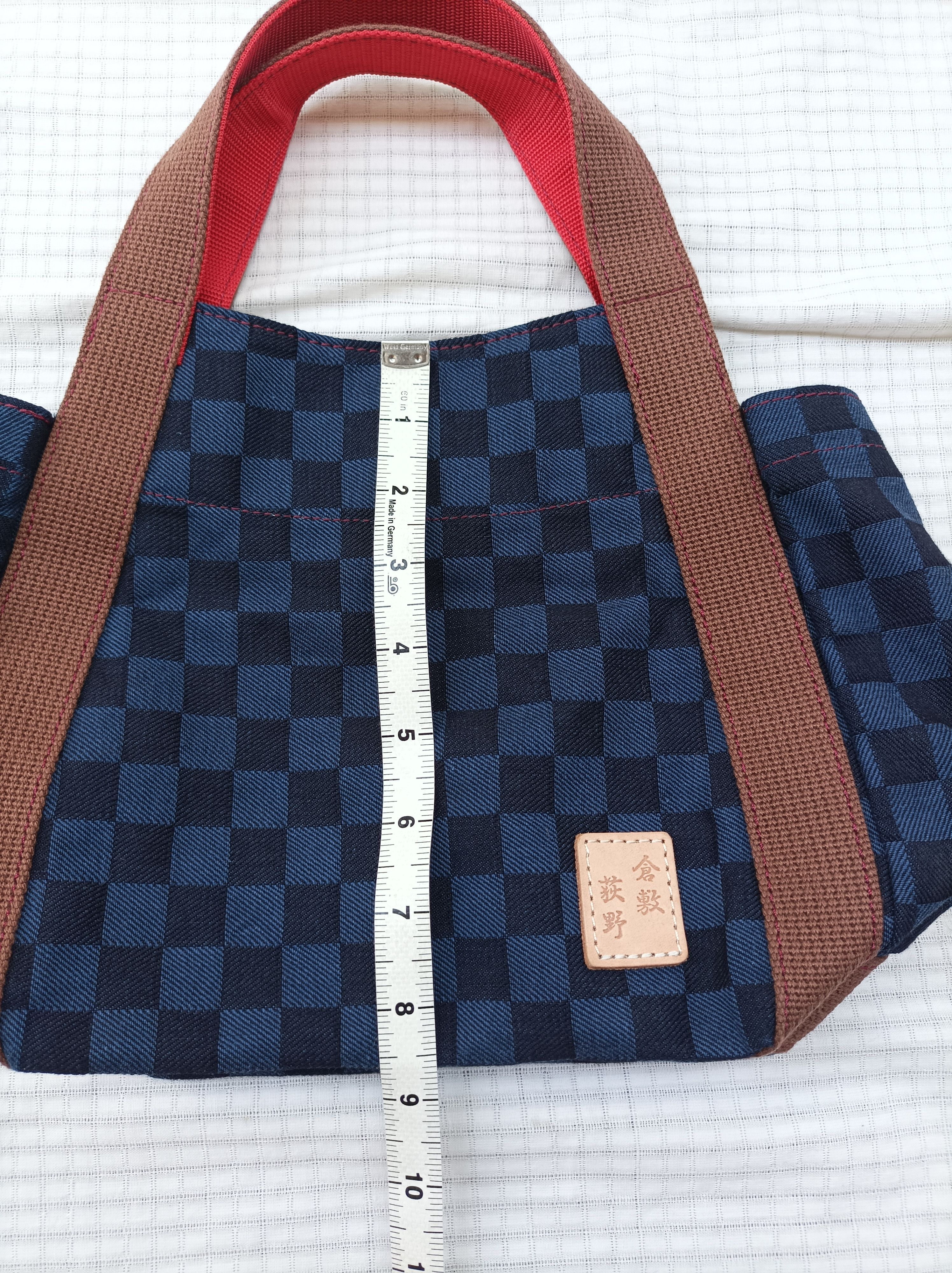 Japanese Brand (B56) Kurashiki Ogino Hanpu Navy Blue Check Cotton Hand Bag Size ONE SIZE - 11 Thumbnail