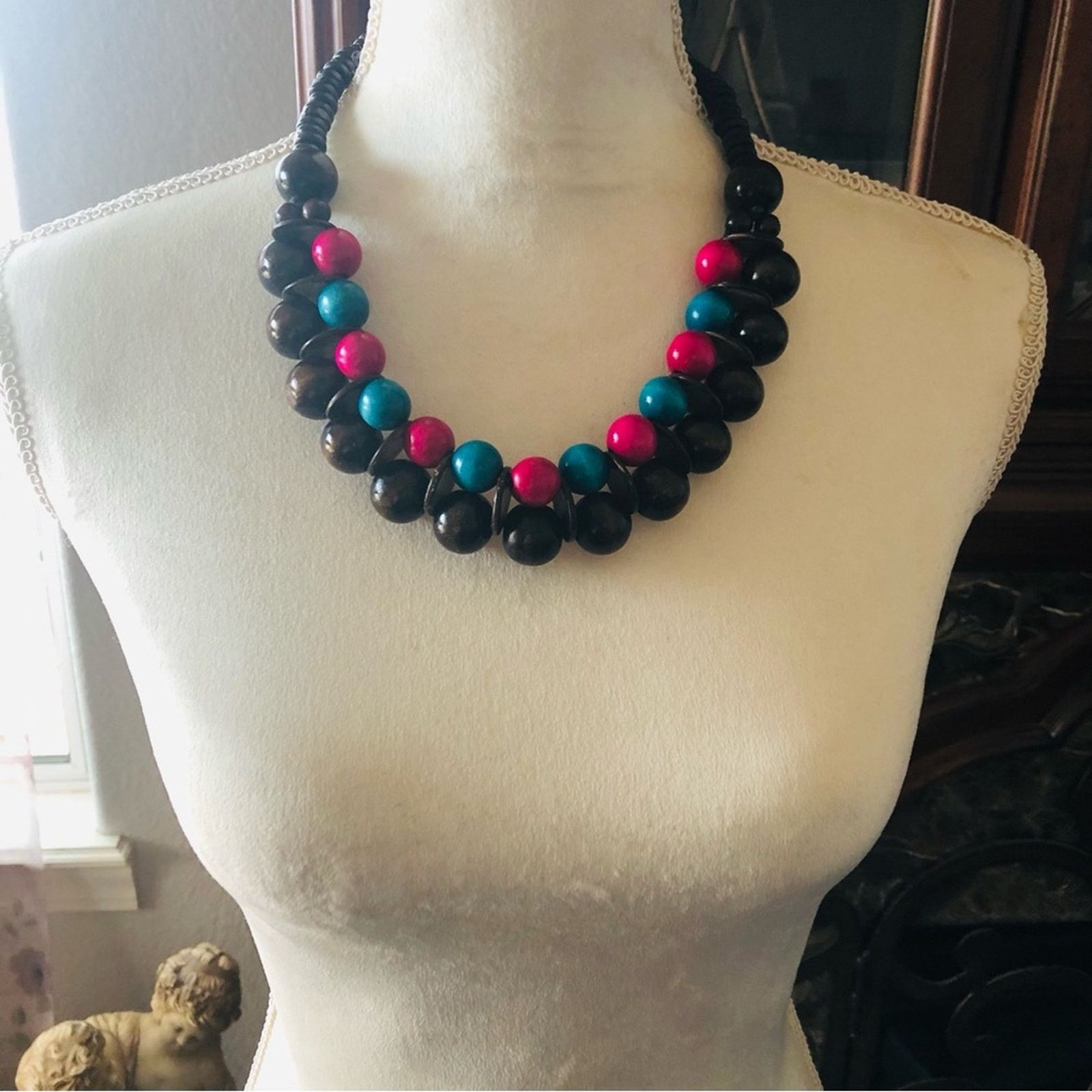 Jewelry Bold chunky multi tone painted wood bead necklace Size ONE SIZE - 5 Thumbnail