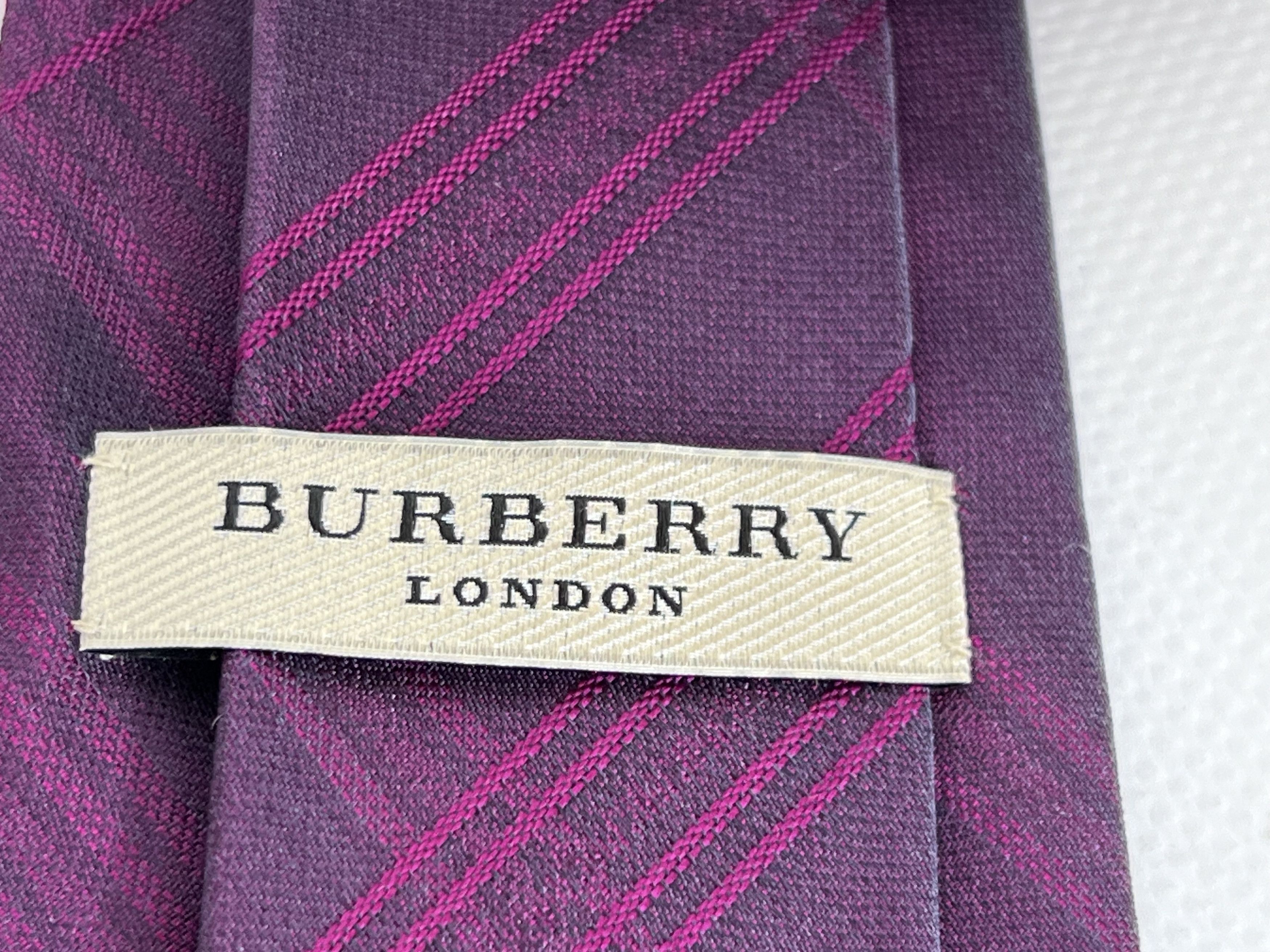 Burberry BURBERRY LONDON SILK NECK TIE PURPLE STRIPPED Size ONE SIZE - 5 Thumbnail