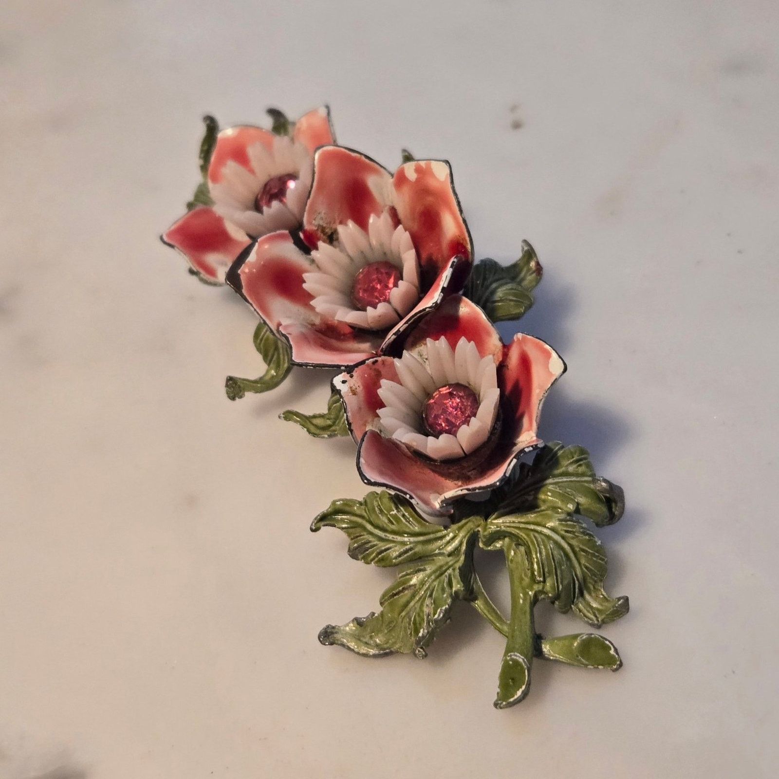 Pieces Uniques Vintage Floral Brooch Vintage Enamel Flower Enamel Pink Size ONE SIZE - 7 Thumbnail