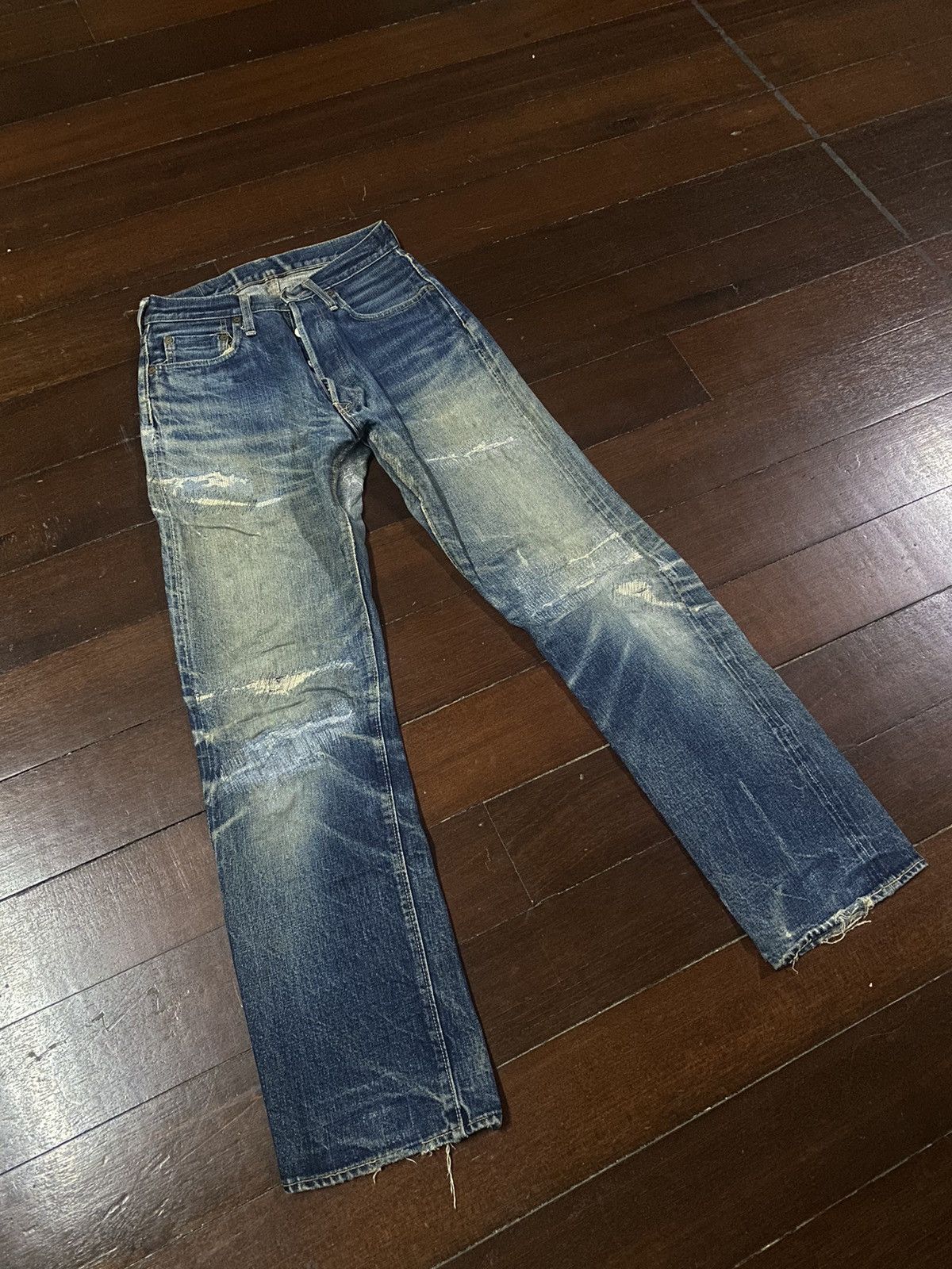 Denime FIRE 🔥 VINTAGE DENIME JAPAN DISTRESSED REWORK FADED JEANS Size US 29 - 2 Thumbnail