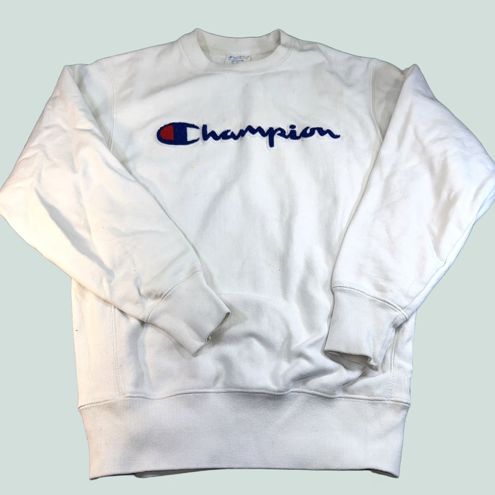 Champion VINTAGE Men’s Champion Crewneck White Size M Reverse Weave Minor Stains Shirt Mens Size US M / EU 48-50 / 2 - 1 Thumbnail