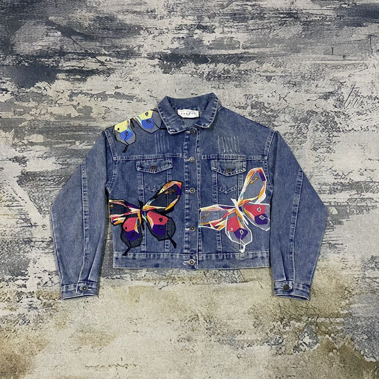 Sandro Gcw23🔥Sandro Butterfly PatchWork Light Washed Denim Jacket Size M / US 6-8 / IT 42-44 - 1 Thumbnail