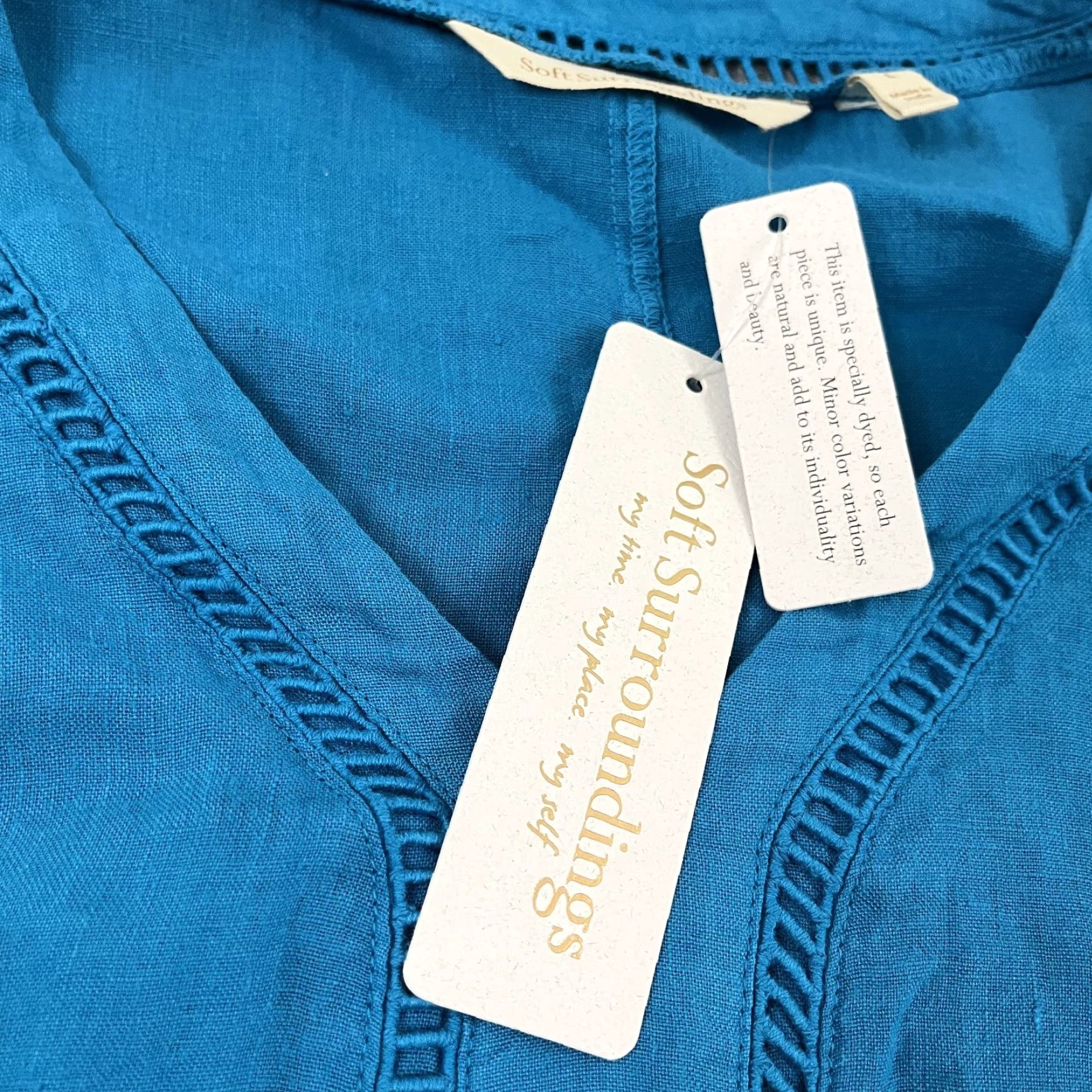 Soft Surroundings Soft Surroundings Leonie Tunic Top Womens Large 14-16 Caribbean Turquoise Linen Size L / US 10 / IT 46 - 2 Thumbnail