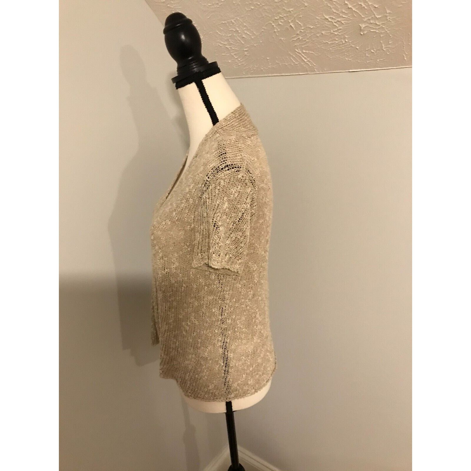 Eileen Fisher Eileen Fisher Women's Beige/Oatmeal S/S Open Knit Cardigan Size XS / US 0-2 / IT 36-38 - 2 Thumbnail