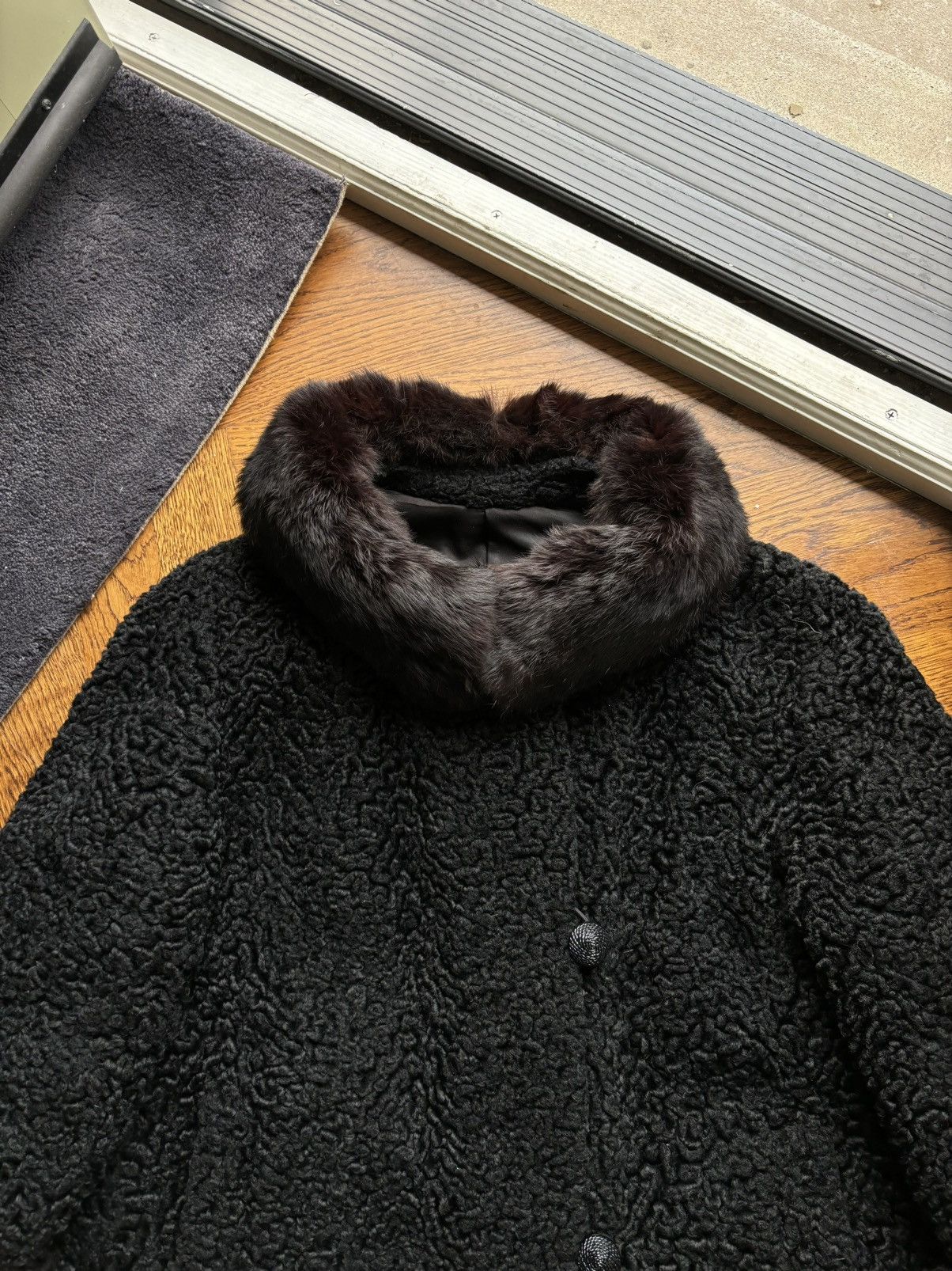 Vintage 1960s Astrakhan Coat Vintage Persian Lamb Wool Fur Trim Pea Size US XS / EU 42 / 0 - 6 Thumbnail