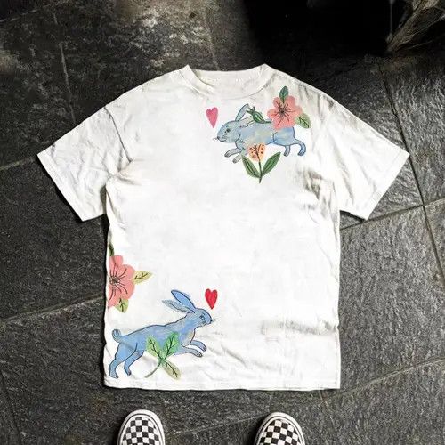 VIBE White casual retro rabbit print t-shirt Size US M / EU 48-50 / 2 - 3 Thumbnail
