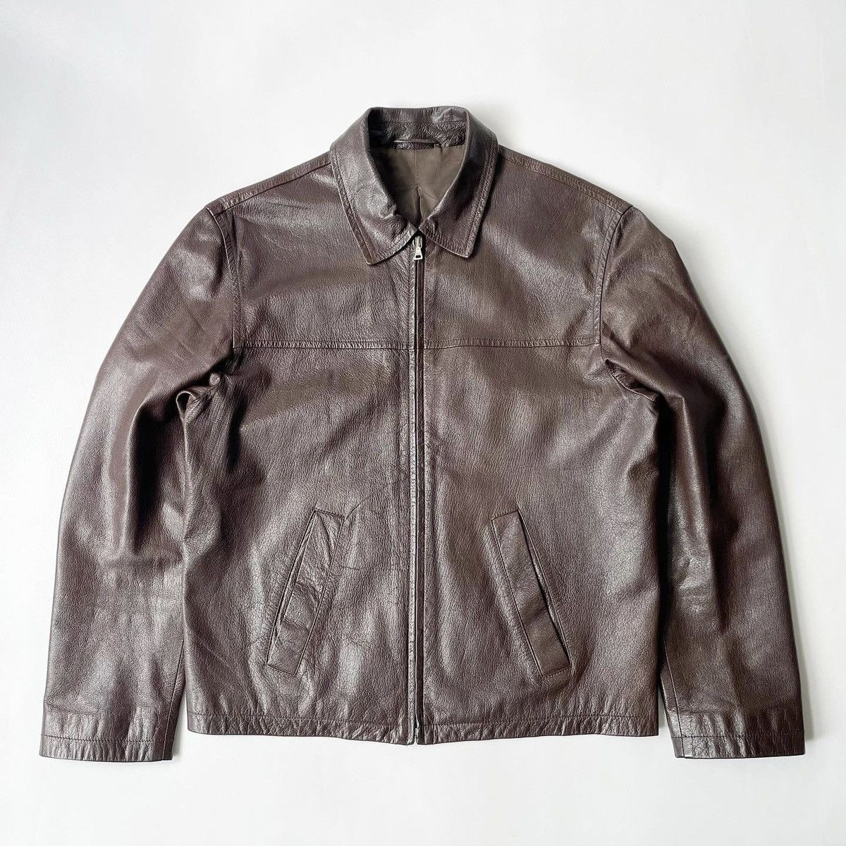 image of Prada A/w 2000 Brown Leather Work Jacket in Dark Brown, Men's (Size Small)