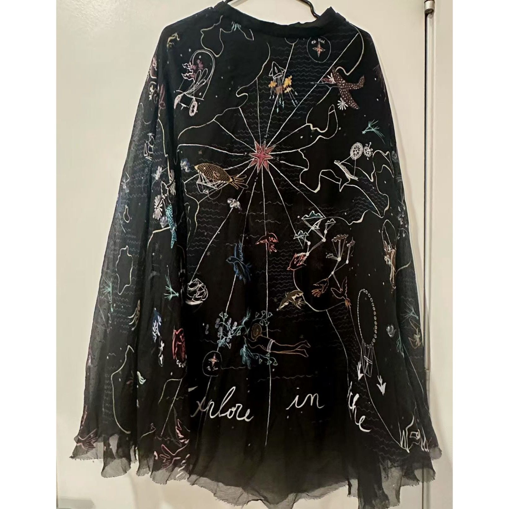 Dior Christian Dior Paris Black Embroidered Long Sleeve Sheer Top Size 34" / US 12 / IT 48 - 2 Thumbnail