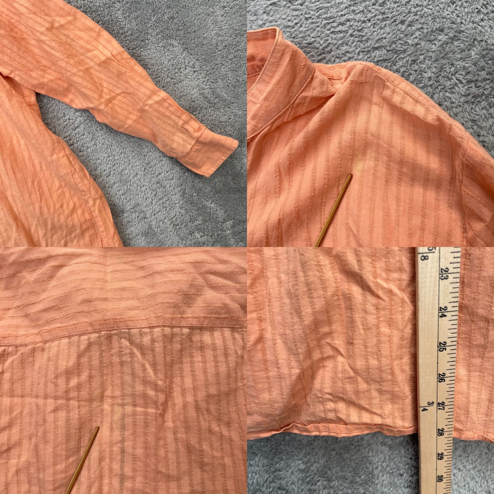 J. Jill J Jill Shirt Womens Medium Orange Striped Cotton Mandarin Collar Side Slits Size M / US 6-8 / IT 42-44 - 8 Thumbnail
