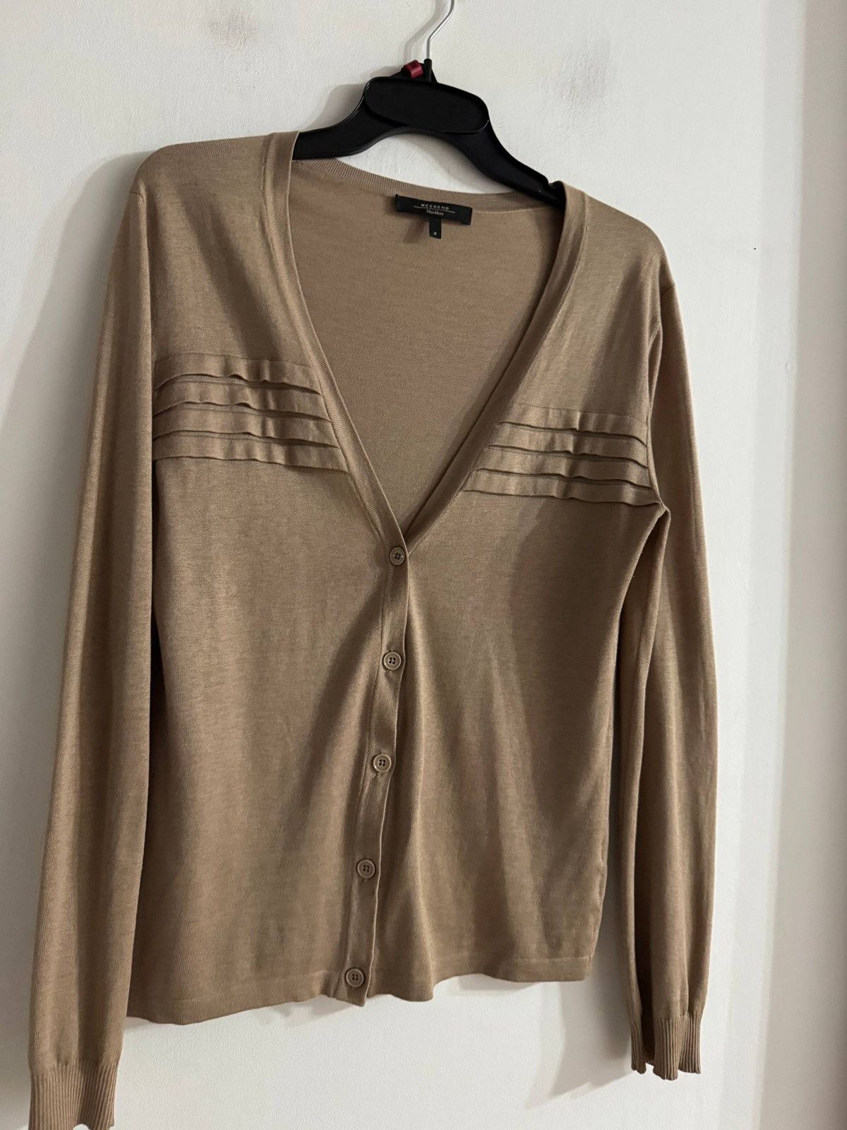 Weekend Max Mara Weekend Max Mara Silk Blend Cardigan Beige Tan Size M Size M / US 6-8 / IT 42-44 - 1 Thumbnail