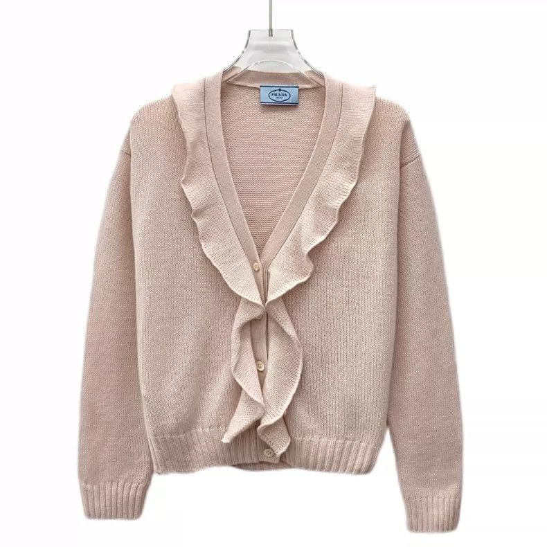 Prada Prada Pink Cashmere Ruffled Cardigan Sweater- DMC Size US M / EU 48-50 / 2 - 1 Thumbnail