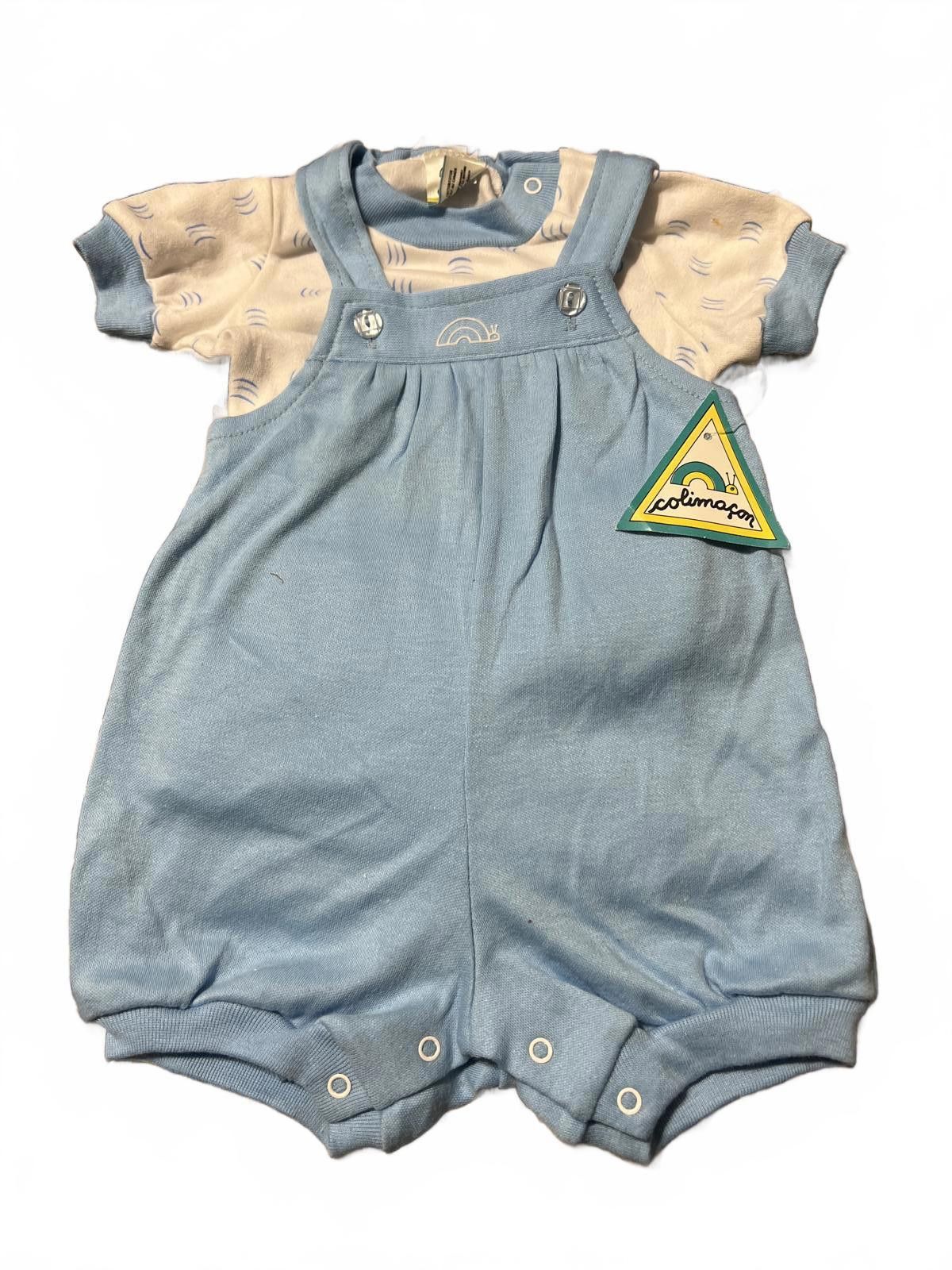 Other Vintage Colimacon Baby Romper with Blue Overalls White 0/3m Size US 26 / EU 42 - 1 Thumbnail