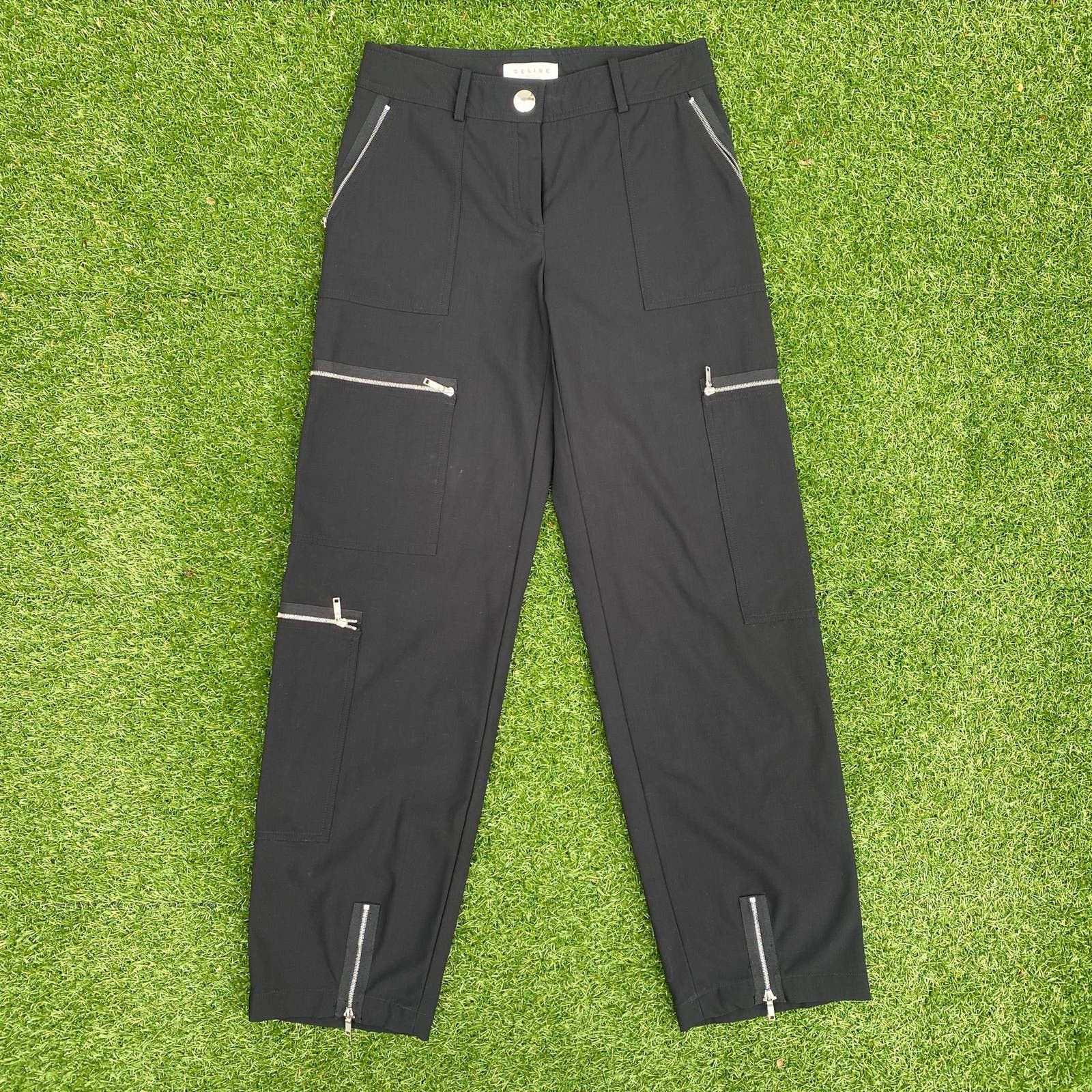 image of Celine Wool Zipper Trousers in Black, Women's (Size 26)