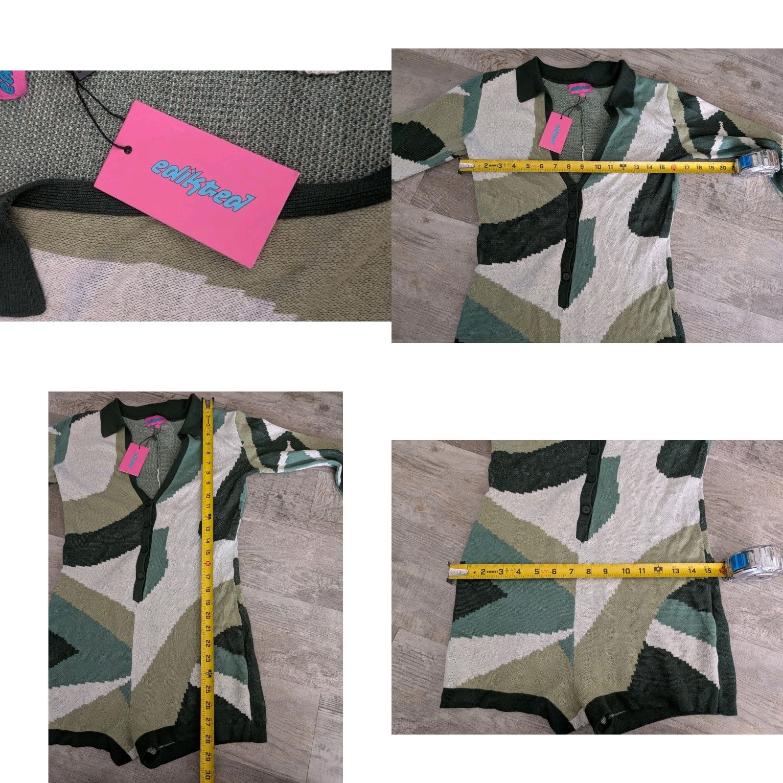 Vintage VINTAGE Edikted Renee Geometric Knitted Romper Small Long Sleeve Green White Activewear Womens Size S / US 4 / IT 40 - 8 Thumbnail