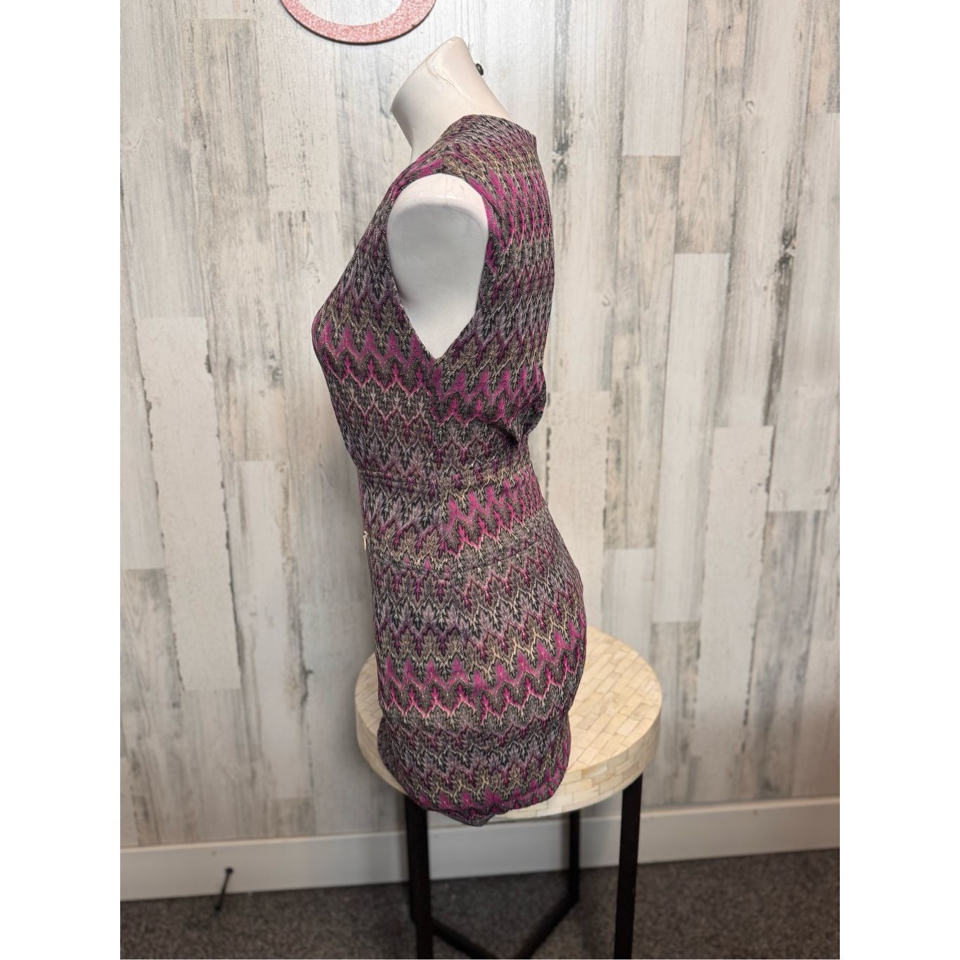 Other Ark & Co. Metallic Chevron Knit Bodycon Dress Small Pink Bla Size S / US 4 / IT 40 - 5 Thumbnail