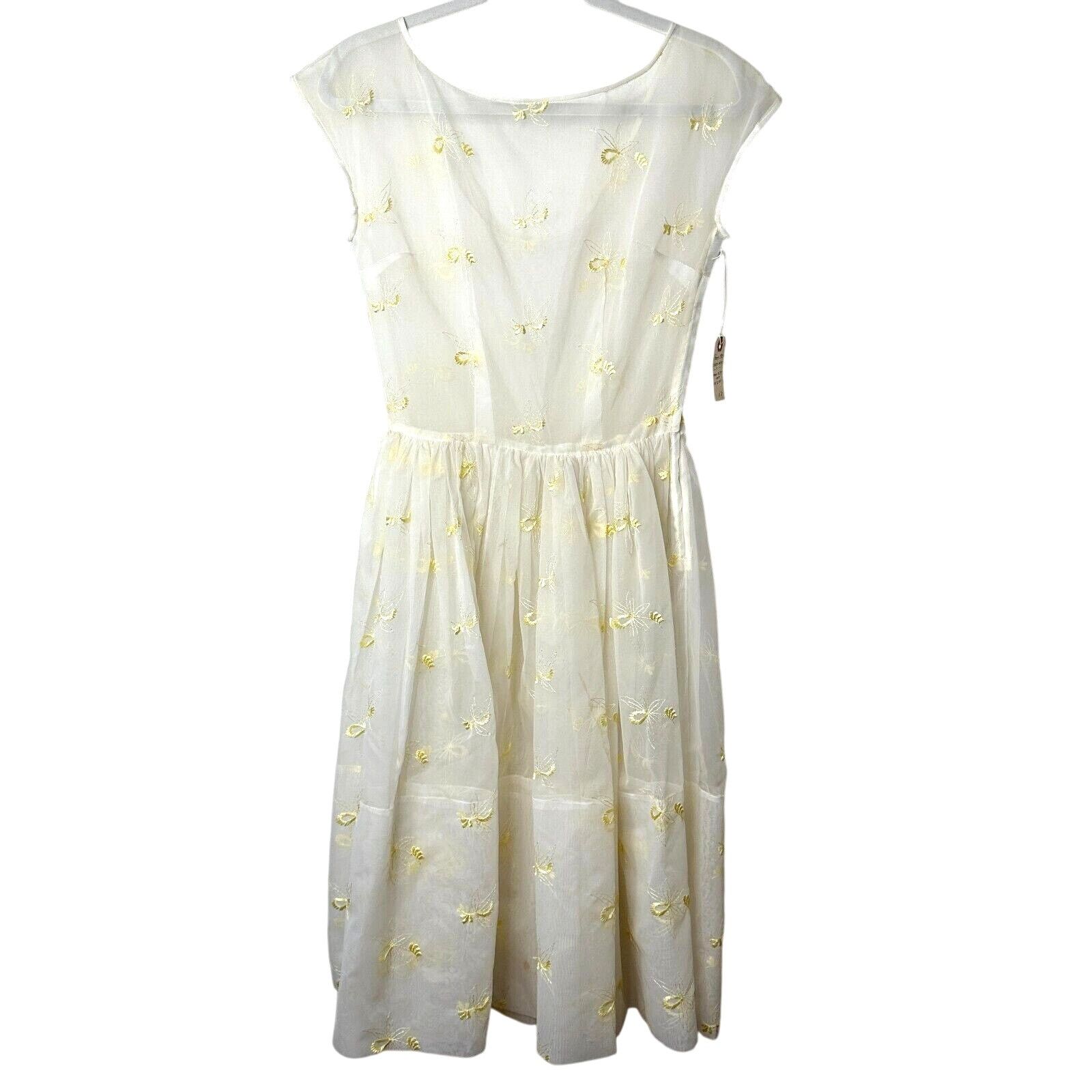 Vintage VINTAGE 50s Pale Yellow Floral Embroidered Sleeveless Dress Size S / US 4 / IT 40 - 1 Thumbnail