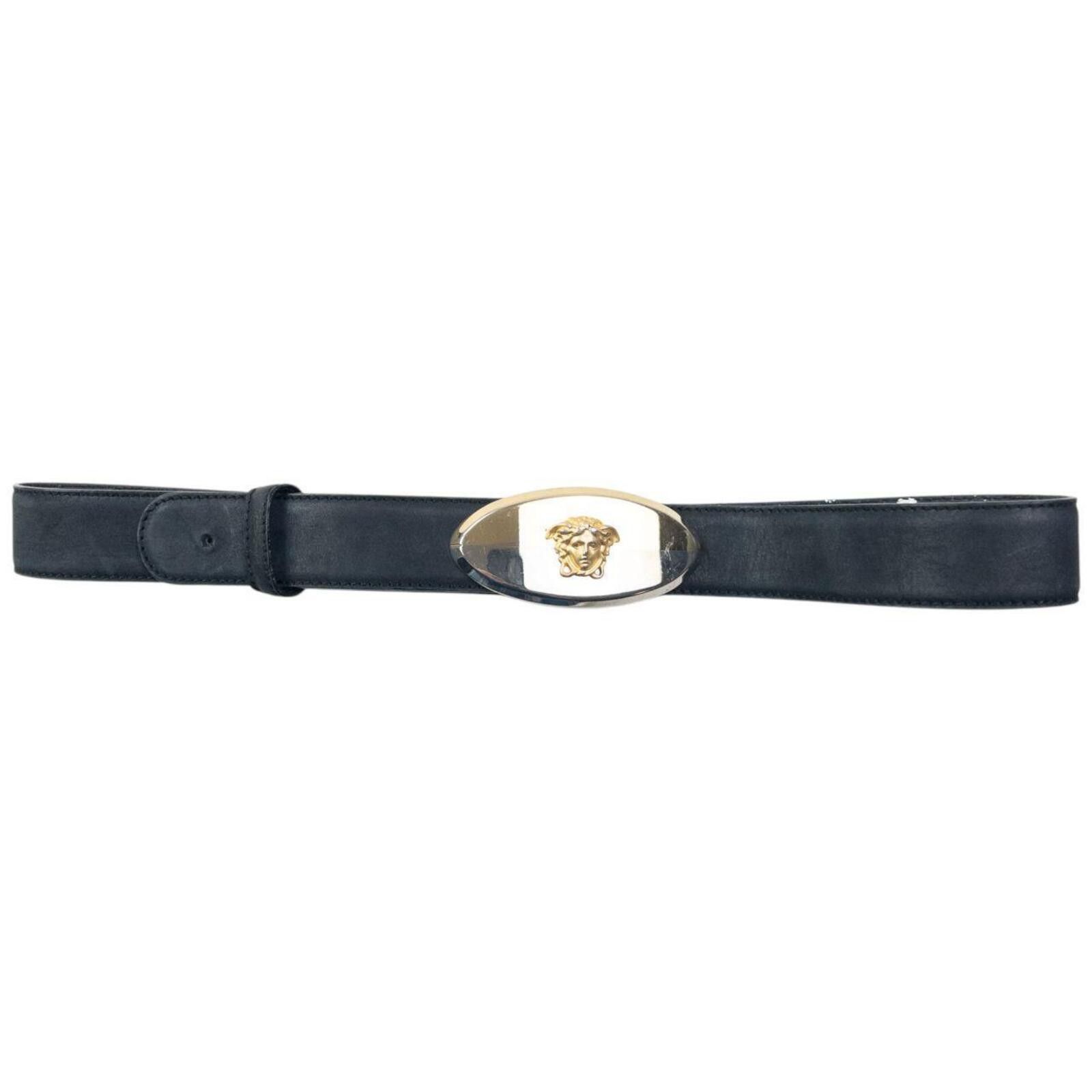 Versace Vintage 90s Gianni Versace Medusa Buckle Leather Belt Size M Size ONE SIZE - 2 Thumbnail