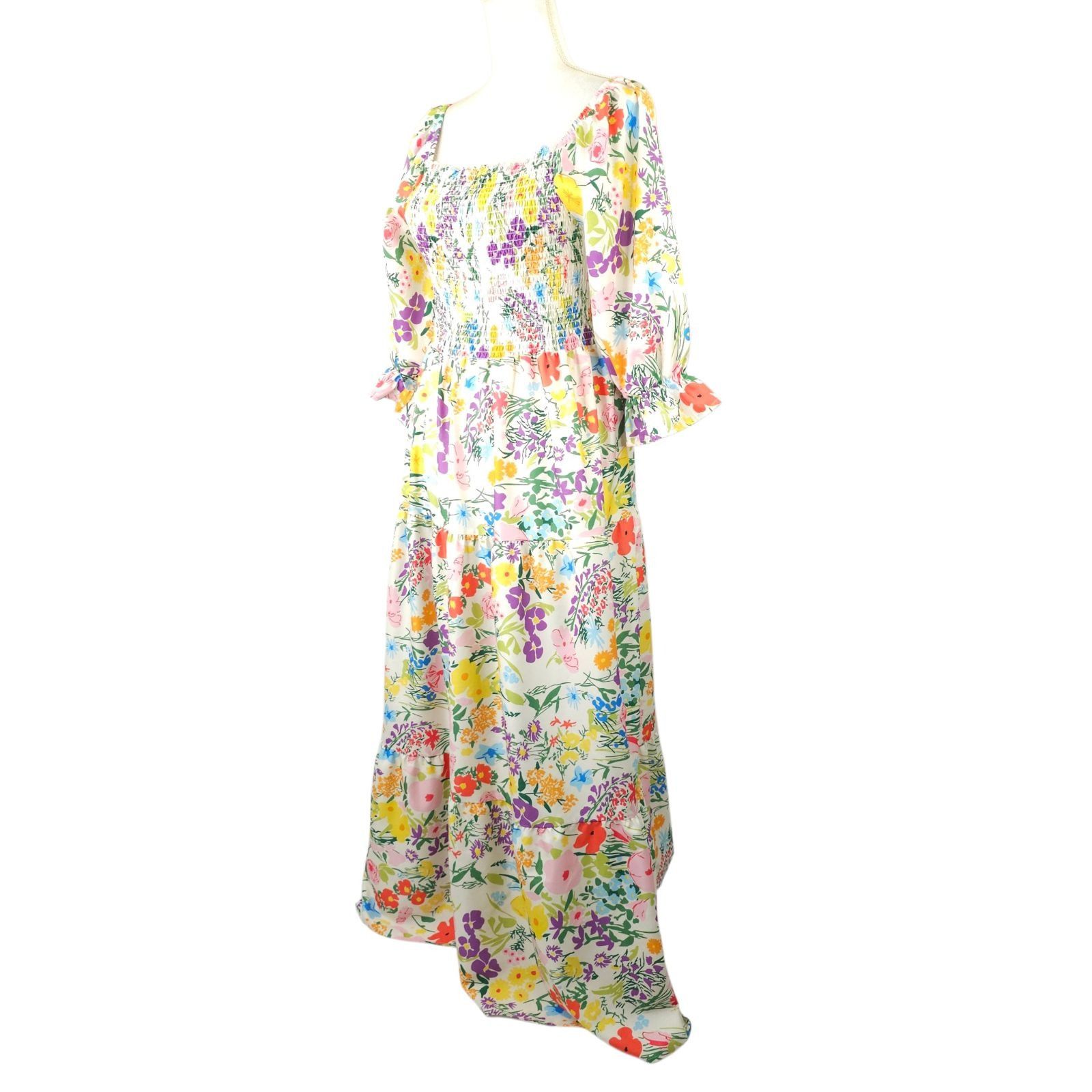 Other Sunday Up Maxi Dress L Floral Shirred Bodice Puff Sleeves Size L / US 10 / IT 46 - 2 Thumbnail