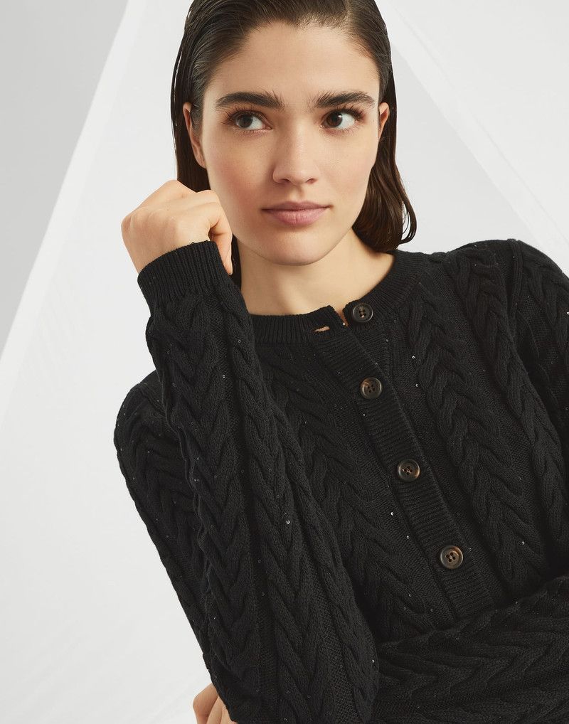 Brunello Cucinelli o1la1rc1a0326 Dazzling Double Cable Cardigan in Black Size S / US 4 / IT 40 - 3 Thumbnail