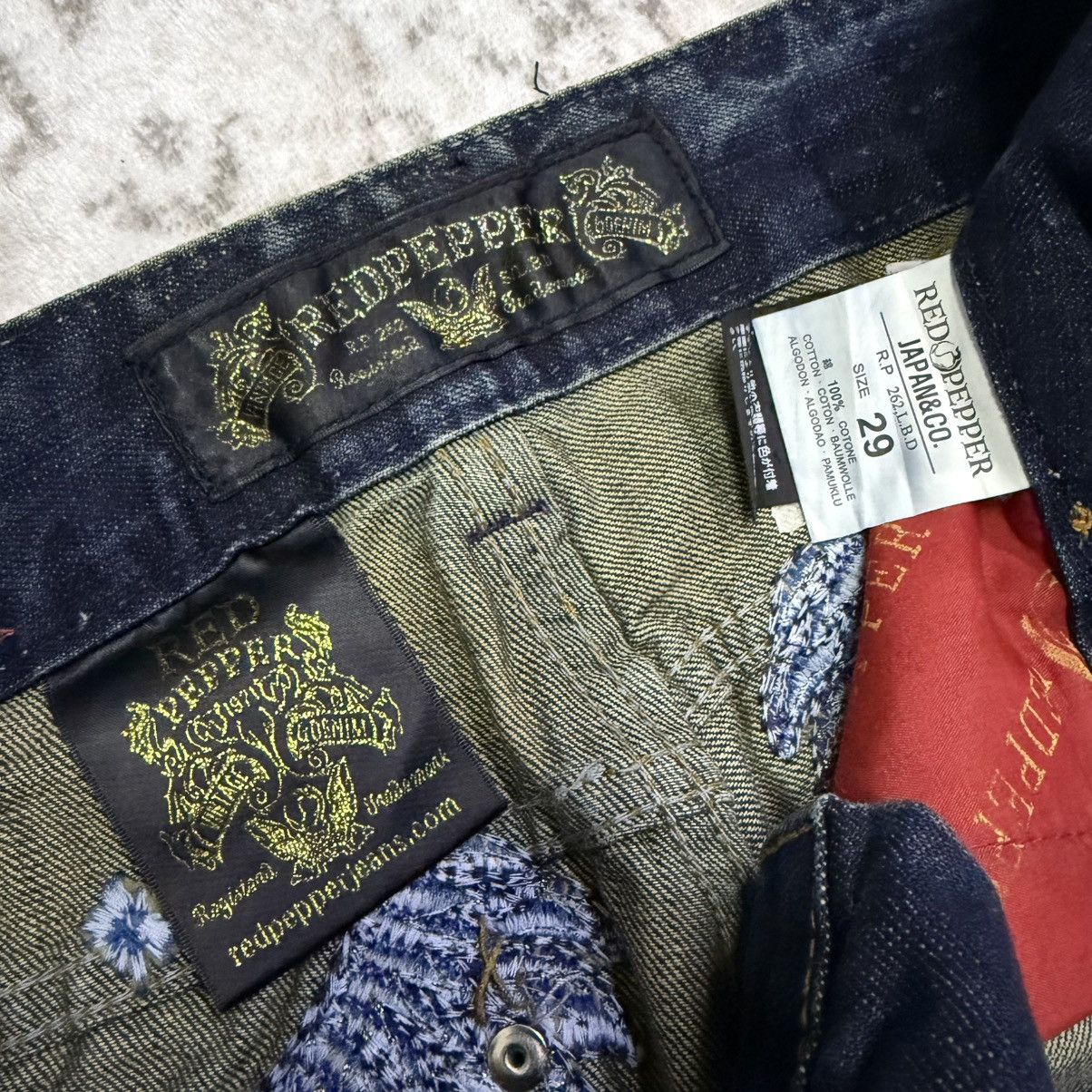Japanese Brand Y2k Red Pepper Japan Embroidery Wings Wide Leg Flare Jeans Size US 30 / EU 46 - 11 Thumbnail