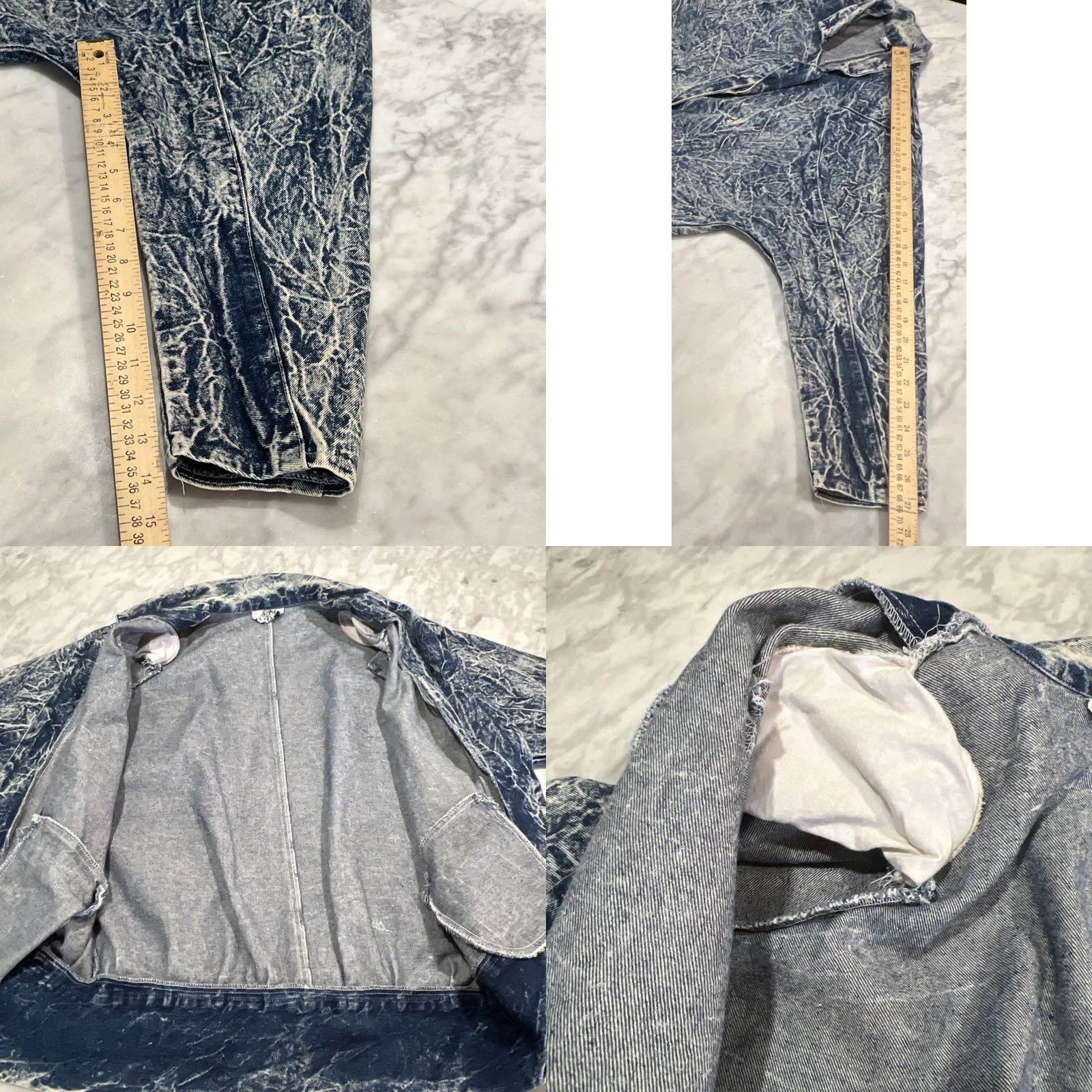 Denime VINTAGE 1980s Acid Wash Denim Jacket Women’s S 3/4 Sleeve Padded Shoulders Denim Blue Glam Rock Hi Teens Jacket Womens S Size S / US 4 / IT 40 - 9 Thumbnail
