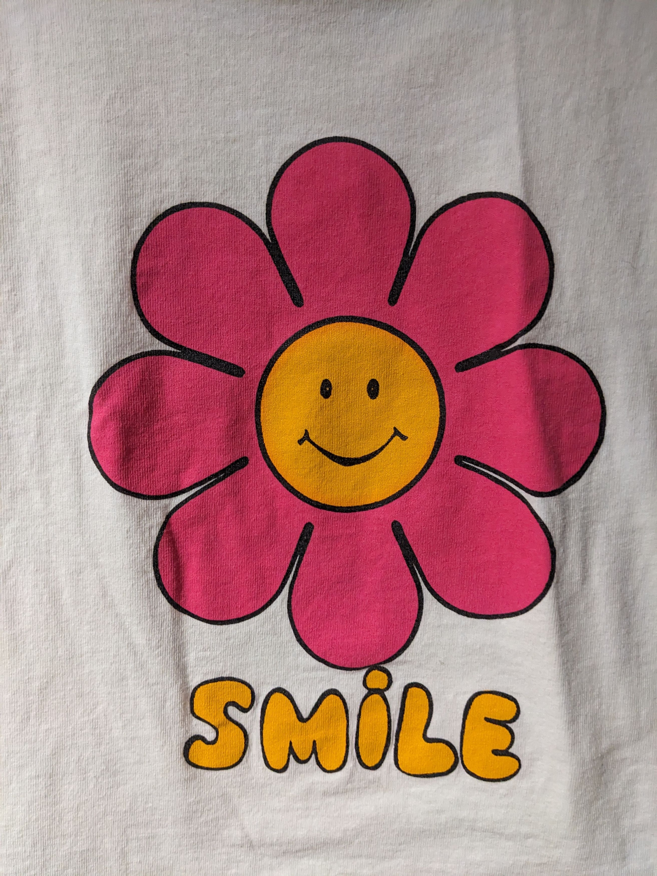 Vintage Vintage 90s Smile Flower Daisy Kids Small White T-Shirt Size US S / EU 44-46 / 1 - 2 Thumbnail