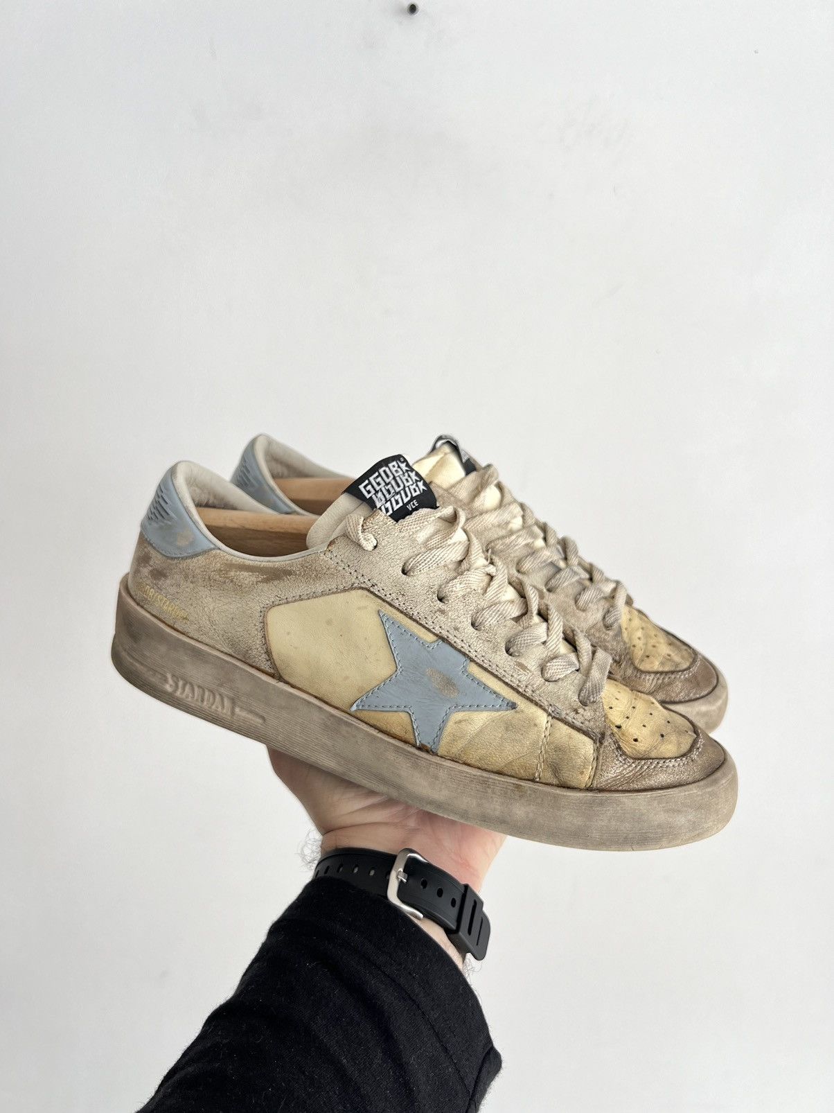 Golden Goose Stardan Leather Sneakers White/Blue Fog