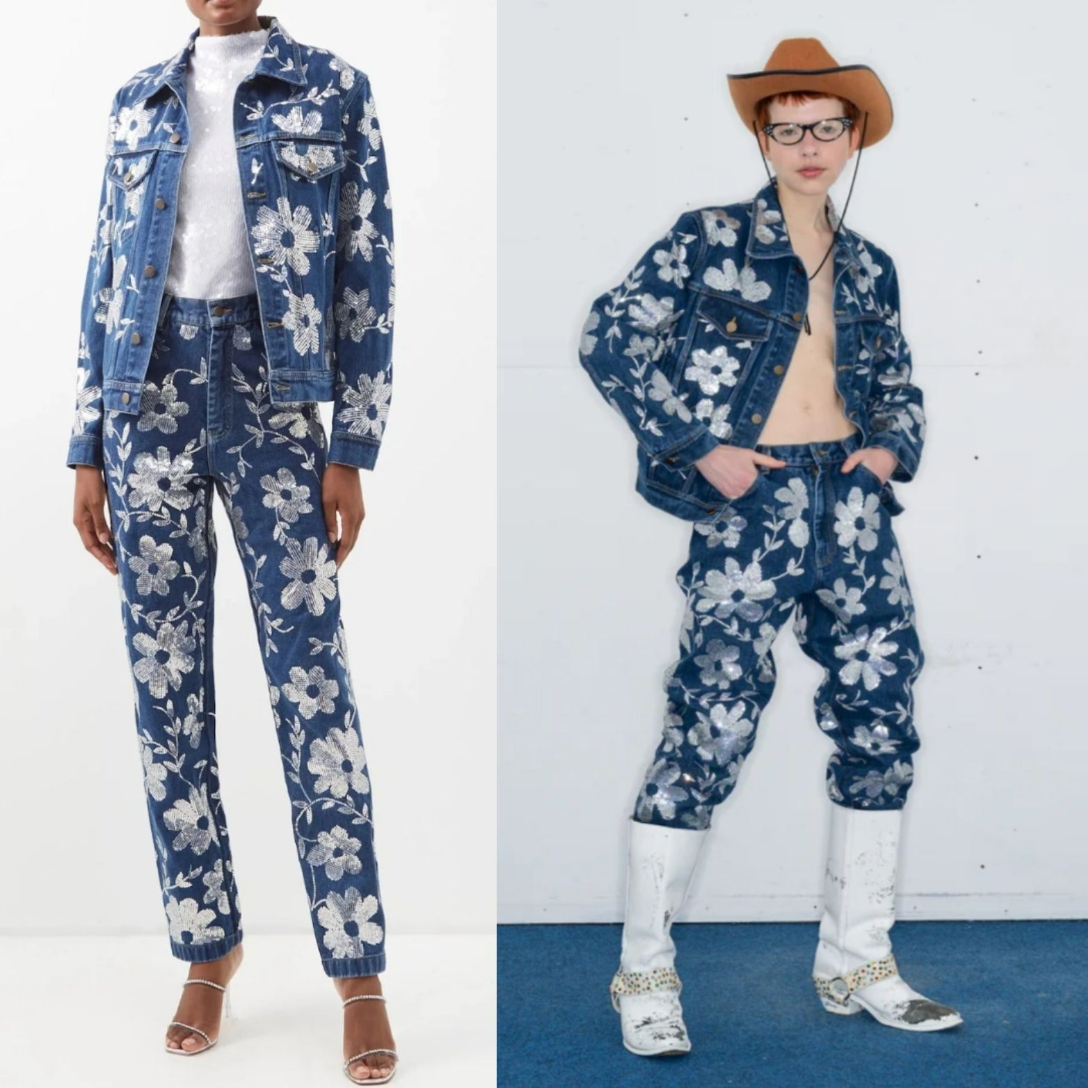 ASHISH Ashish Floral Sequin Embellished High Rise Straight Leg Blue Size 27" / US 4 / IT 40 - 1 Thumbnail