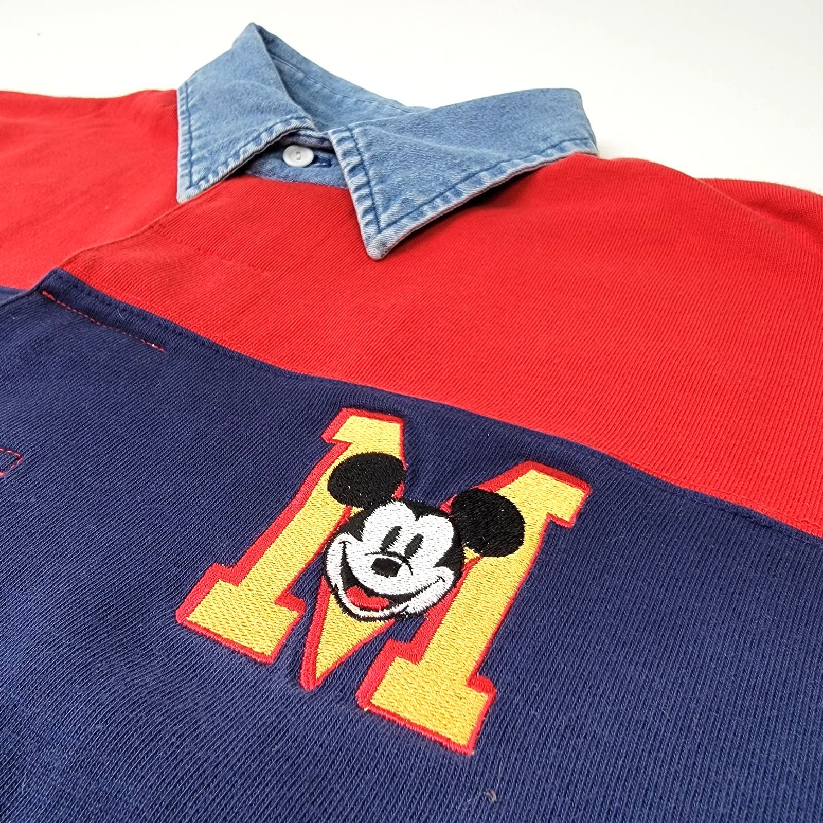 image of VTG 90's Colorblock Disney Mickey Long Sleeve Rugby Shirt in Red, Men's (Size XL)