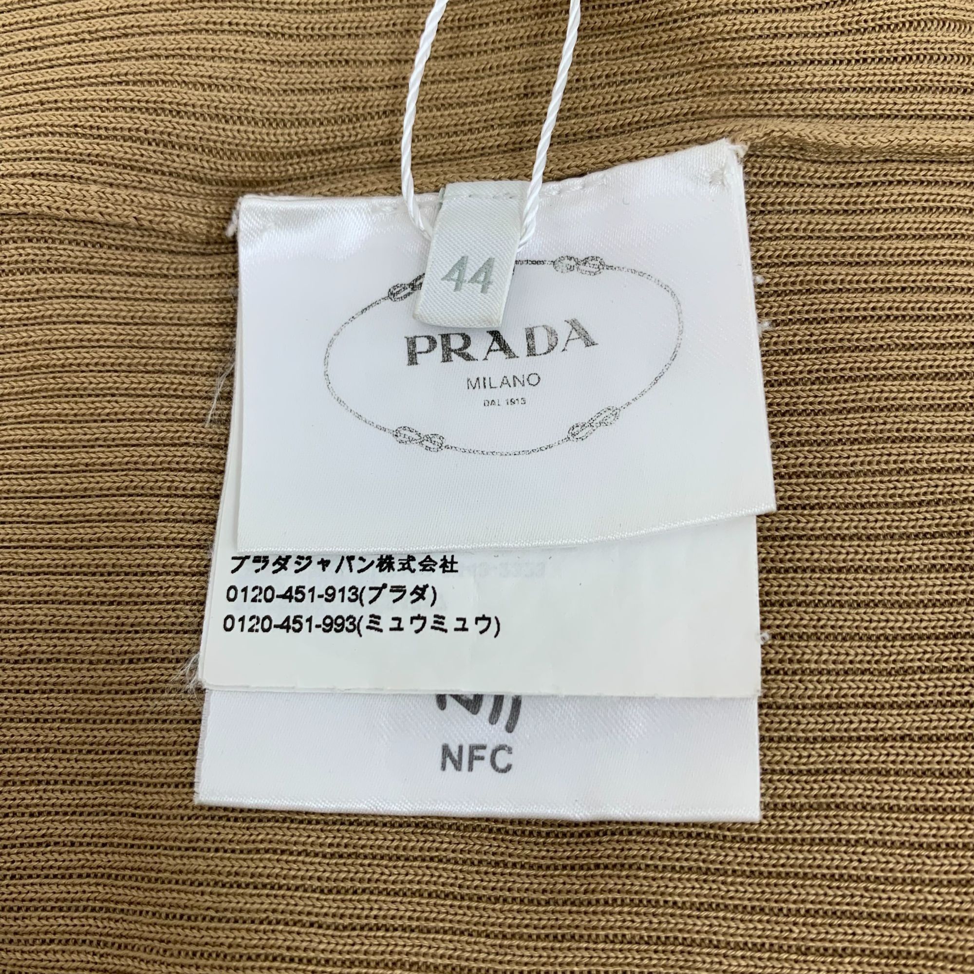 Prada Prada Milano Womens Brown Ribbed Knit Silk Blend Cropped Lon Size L / US 10 / IT 46 - 5 Thumbnail