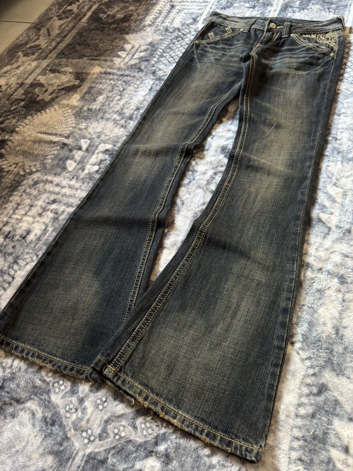 Tornado Mart Cecil McBee Mud Wash Studded Tribal Flare Jeans Size US 27 - 25 Thumbnail