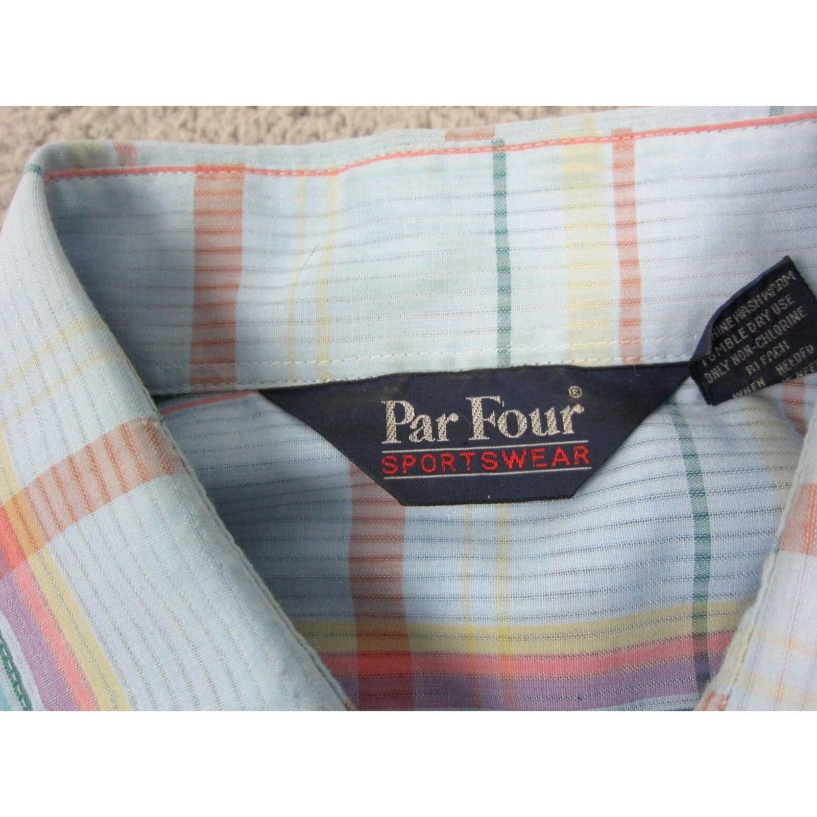 Vintage VINTAGE Par Four Shirt Mens 90s Plaid Blue Pink Purple Cotton Polyester Short Sleeve Button-Up Collared L Regular Size Blue Mens 90s Classic Retro Size US L / EU 52-54 / 3 - 5 Thumbnail