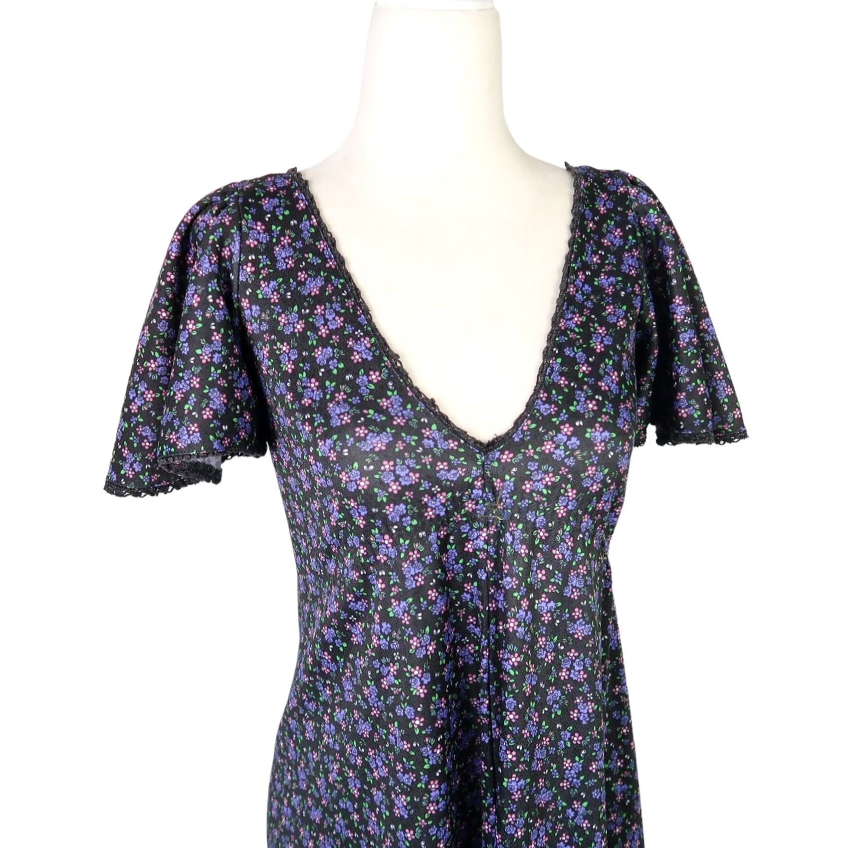 Vintage VINTAGE 70s black purple calico floral maxi Dress S Size M / US 6-8 / IT 42-44 - 2 Thumbnail